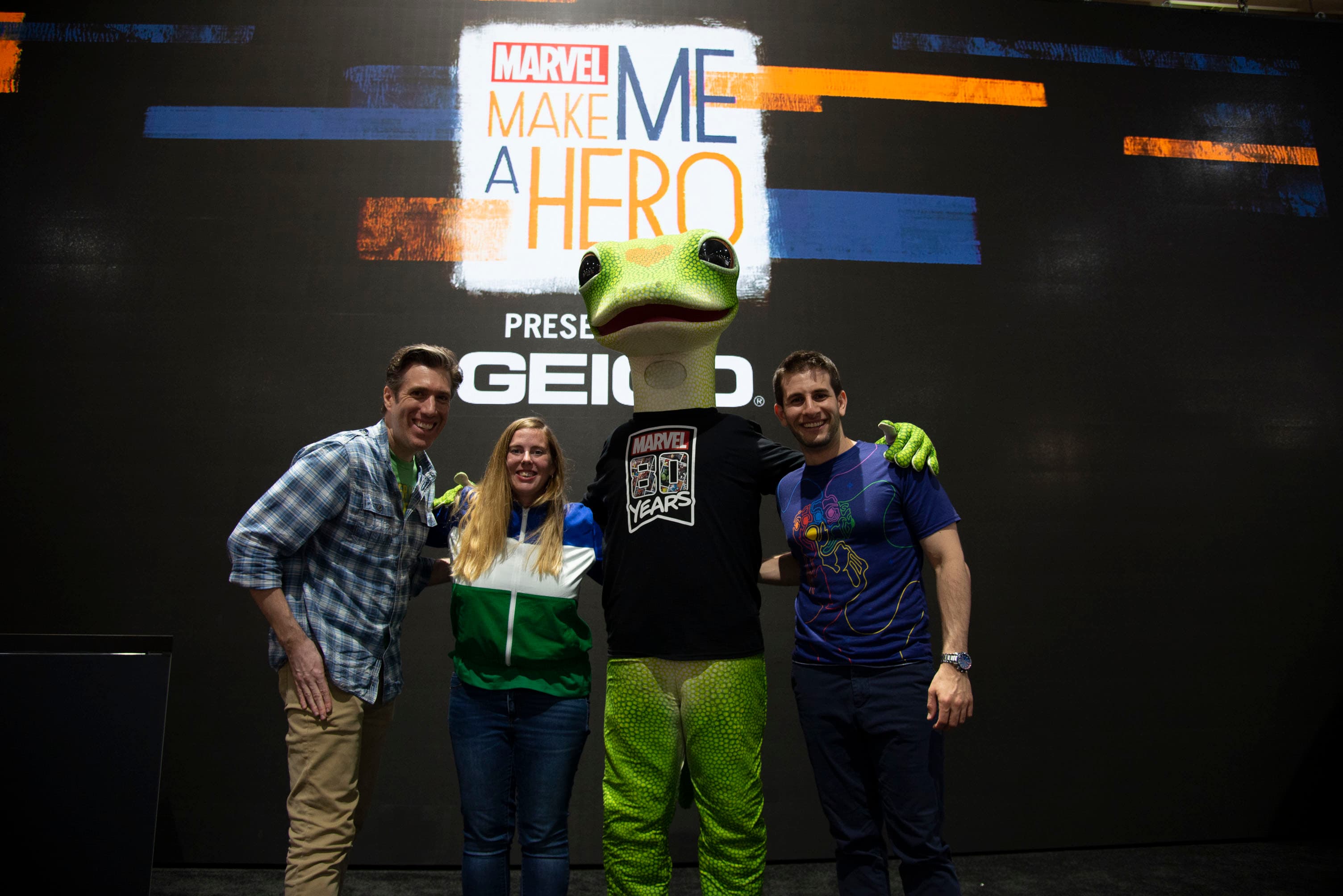Sarah and the Gecko from Geico join artist Todd Nauck and host Josh Saley present Marvel's Let's Play live at SDCC