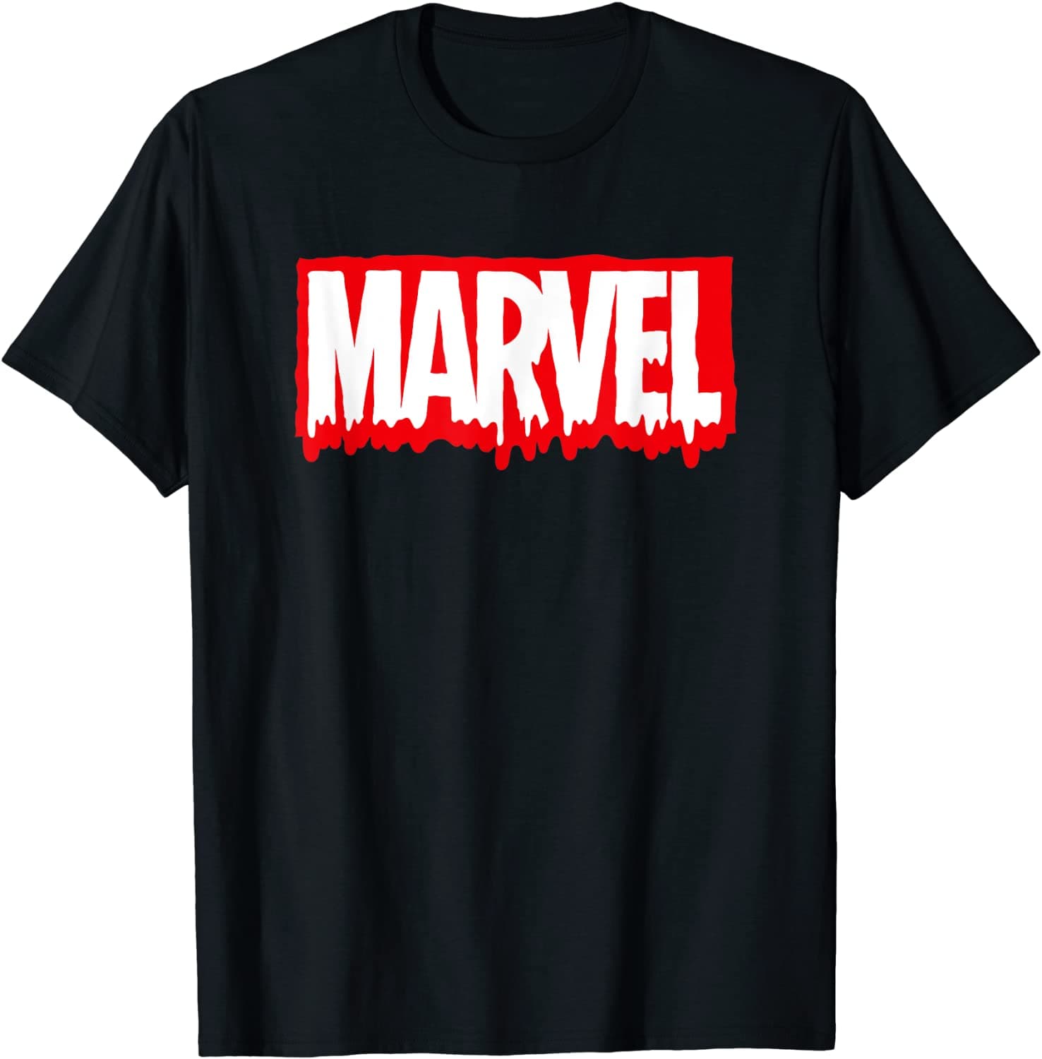 Marvel Brick t-shirt — melting letters / shop it <a href=”https://www.amazon.com/Marvel-Melting-Letters-Halloween-T-Shirt/dp/B07VXKNYRY?ref_=ast_sto_dp&th=1&psc=1”>here</a>