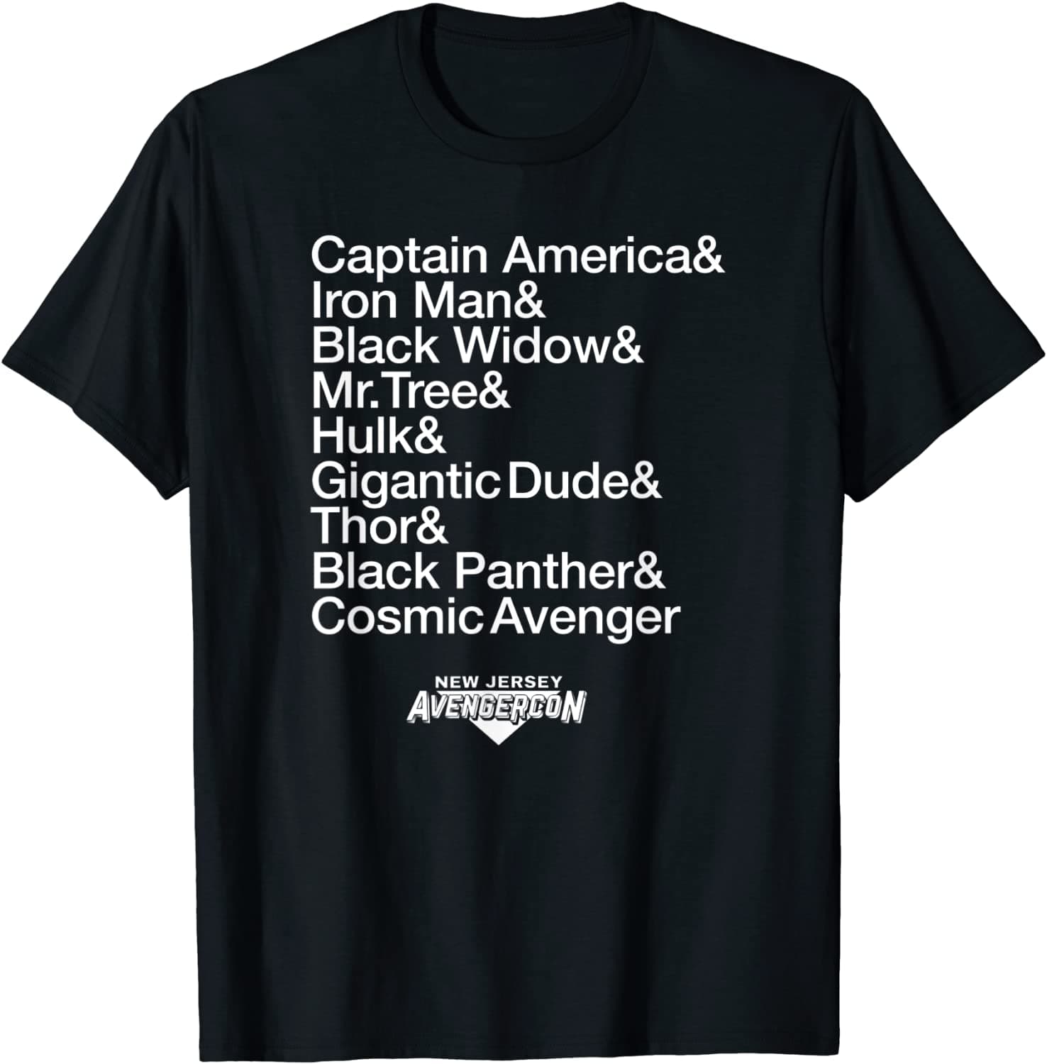 AVENGERCON NAME STACK t-shirt / shop it <a href=https://www.amazon.com/Marvel-Stack-Jersey-Avengercon-T-Shirt/dp/B09YT1R851>here</a>