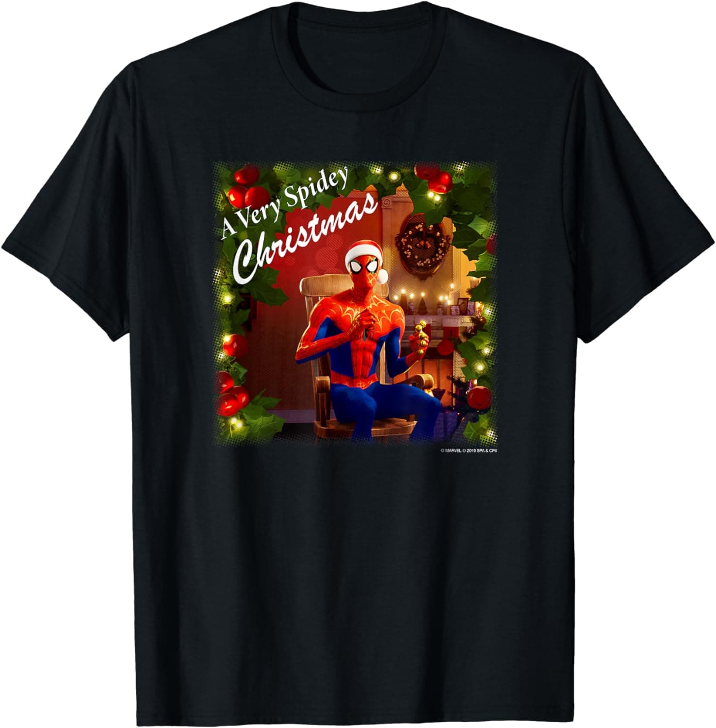 Shop it <a href=https://www.amazon.com/Marvel-Spider-Man-Spidey-Christmas-T-Shirt/dp/B085PY72N1>here</a>