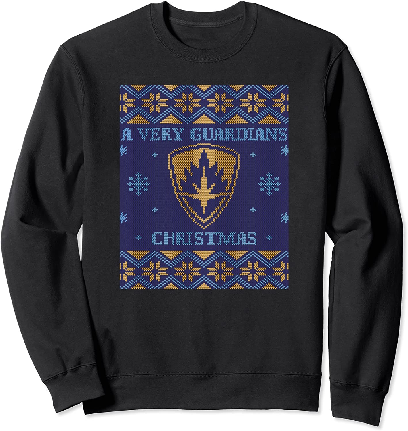 A Very Guardians Christmas ugly sweatshirt / shop it <a href=https://www.amazon.com/Marvel-Guardians-Holiday-Special-Sweatshirt/dp/B0BCD8BLRV>here</a>