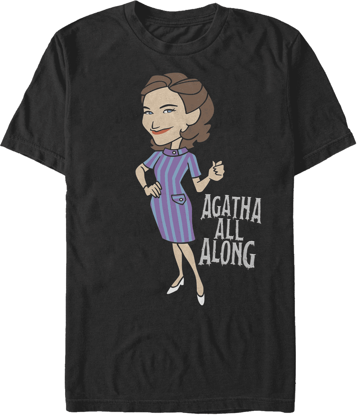 <a href=https://www.hottopic.com/product/marvel-wandavision-agatha-all-along-t-shirt/15270752.html>Agatha All Along T-Shirt</a> / Hot Topic