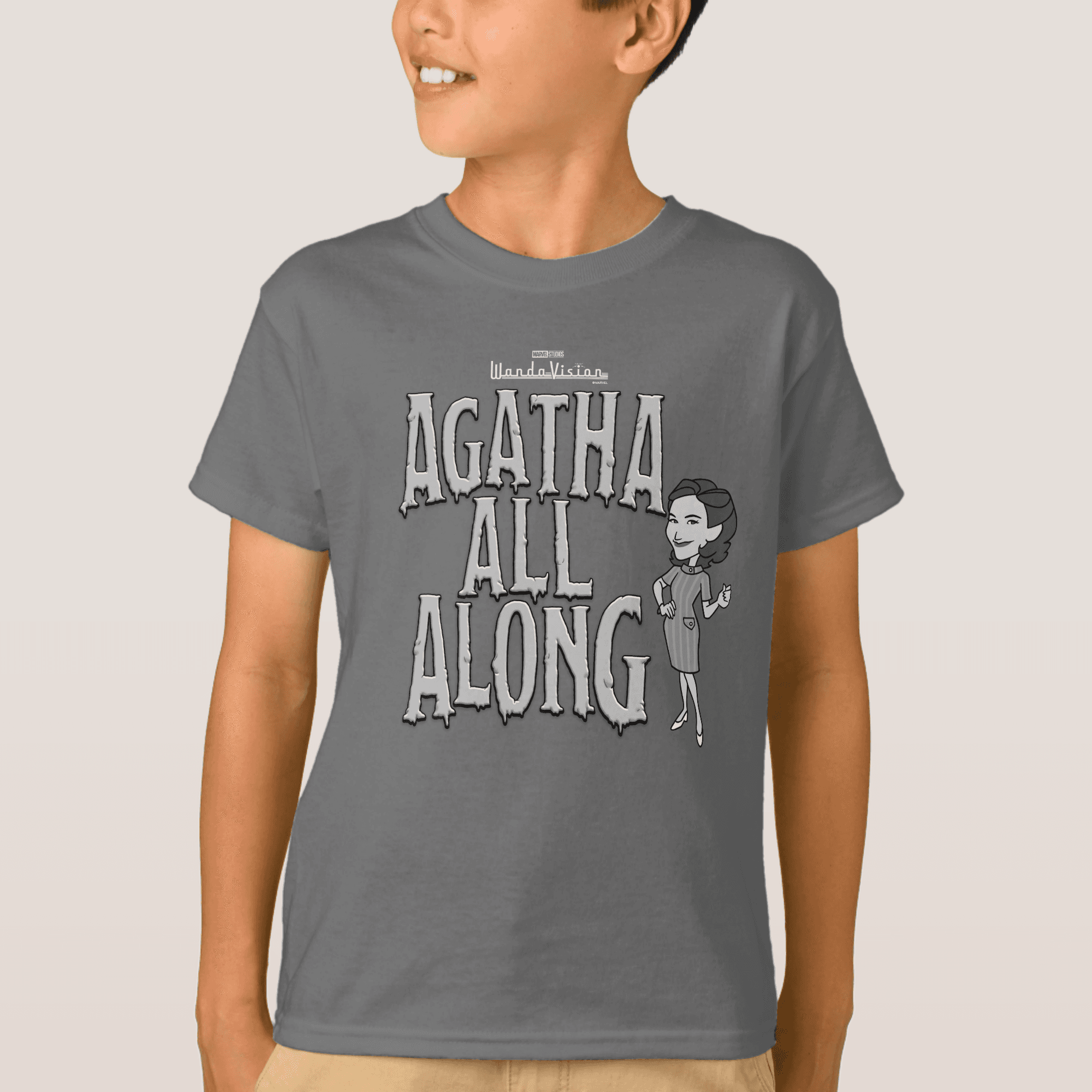 <a href=https://www.zazzle.com/agatha_all_along_t_shirt-235334534975454293>’Agatha All Along’ Boys T-Shirt</a> / Zazzle