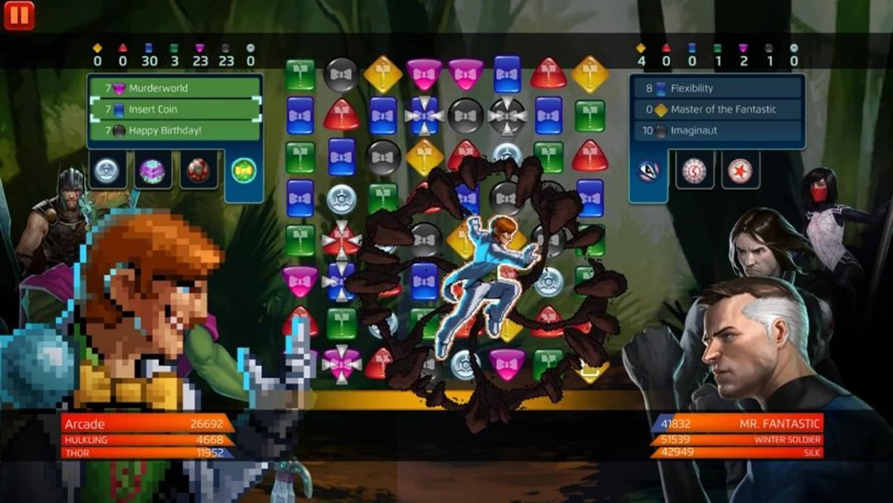Arcade (King of PWN) uses Insert Coin in MARVEL Puzzle Quest