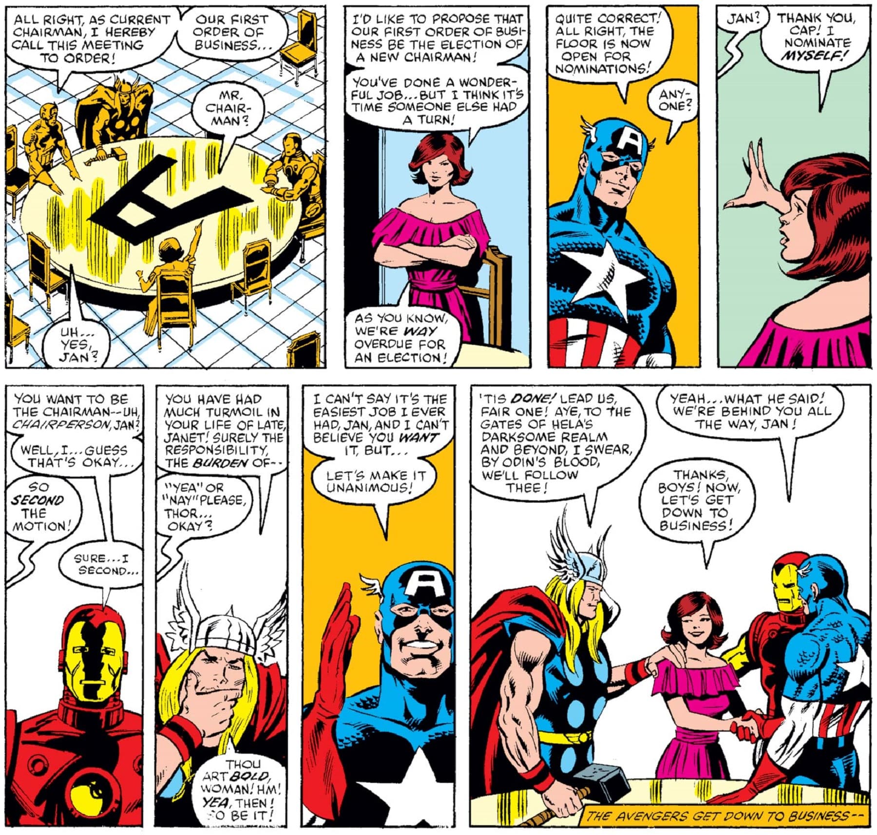 The Wasp nominates herself as the Avengers’ leader in AVENGERS (1963) #217.
