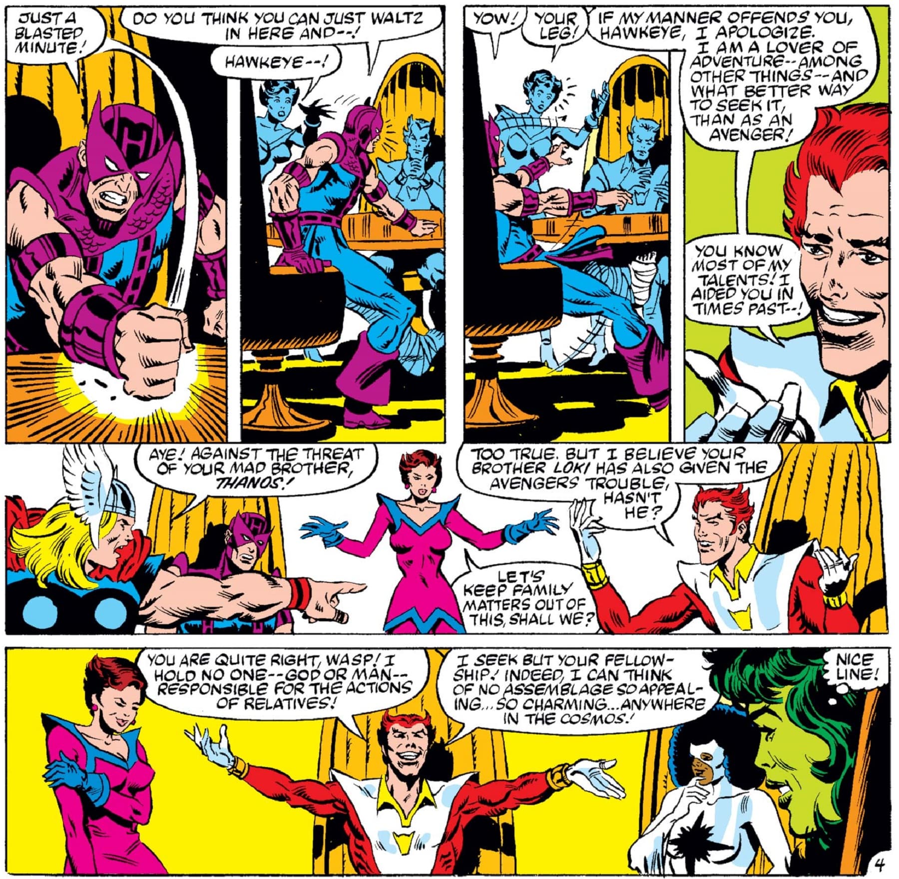 Starfox charming Earth’s Mightiest in AVENGERS (1963) #232.