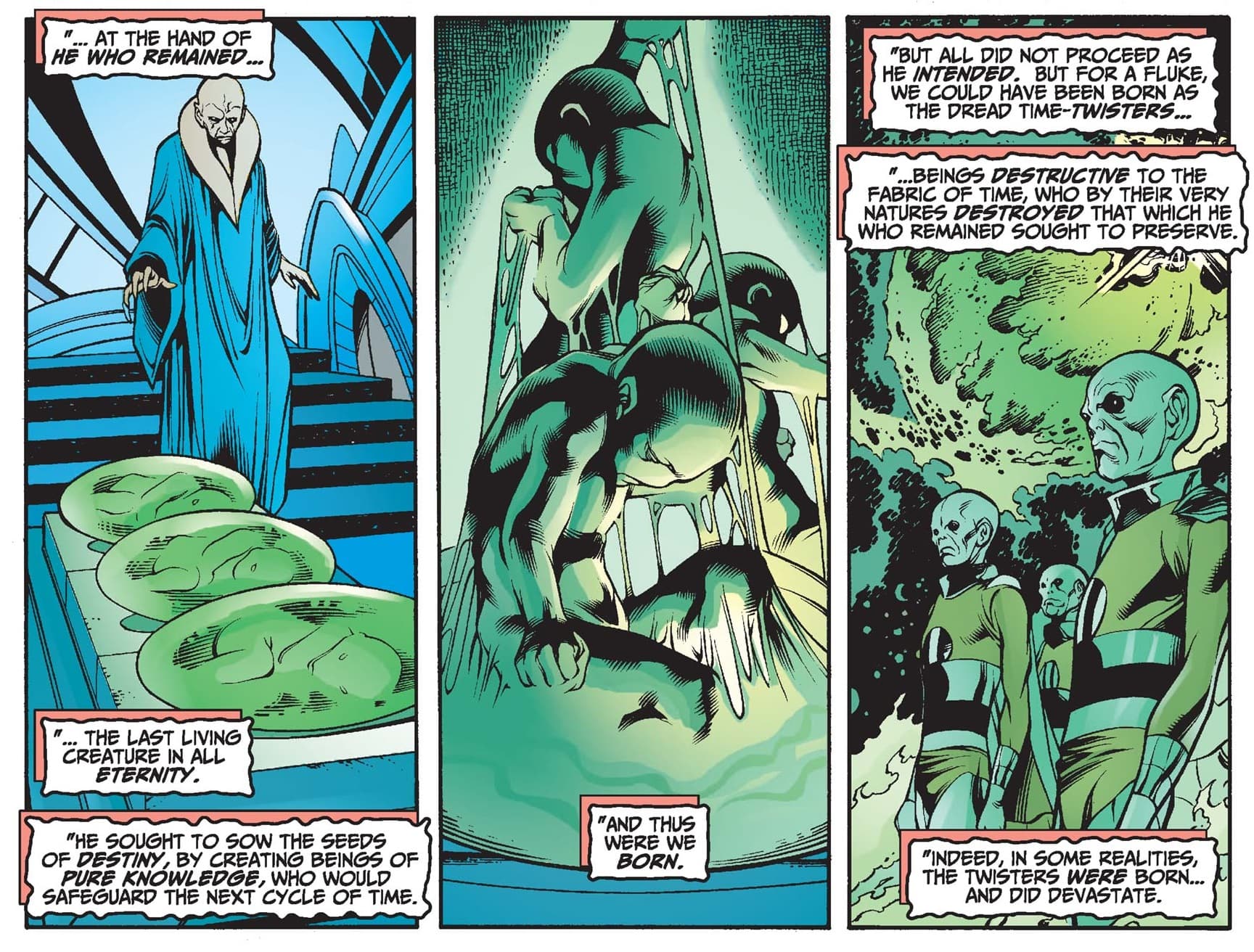 He Who Remains creates the Time-Keepers in AVENGERS FOREVER (1998) #10.