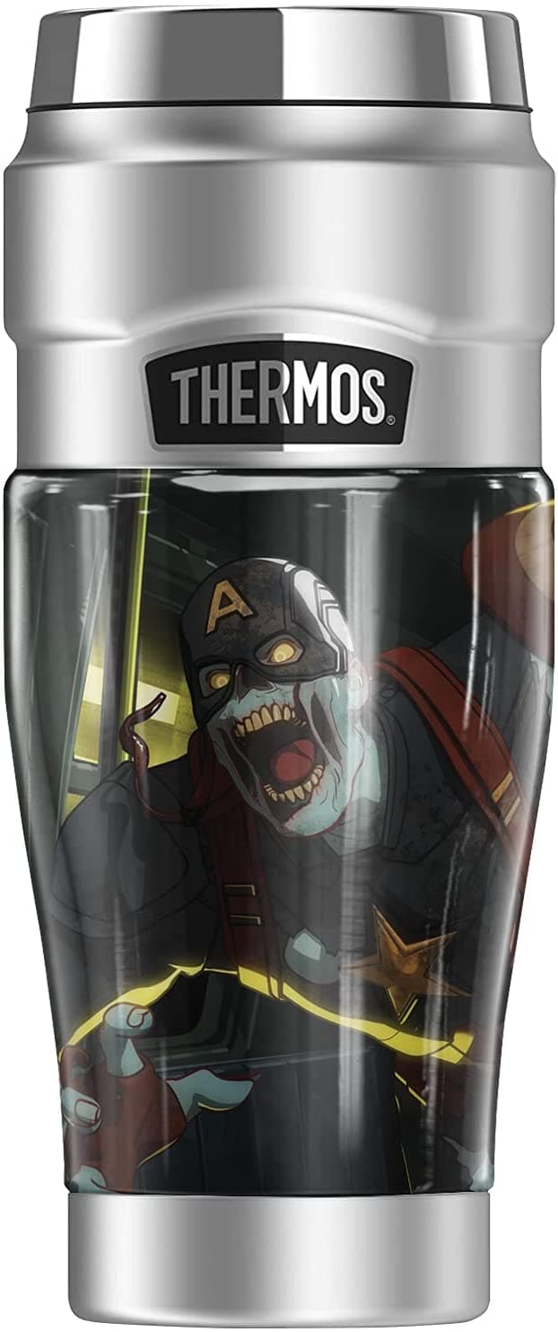 Zombie Captain America, Stainless Steel Travel Tumbler, Vacuum insulated & Double Wall, 16oz / shop it <a href="https://www.amazon.com/Captain-THERMOS-STAINLESS-Stainless-insulated/dp/B09BZYB33K">here</a>