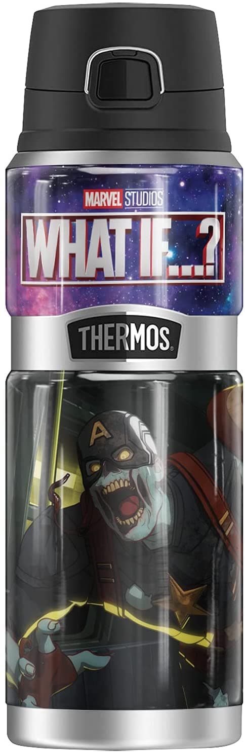 Zombie Captain America, Stainless Steel Drink Bottle, Vacuum insulated & Double Wall, 24oz / shop it <a href="https://www.amazon.com/Captain-THERMOS-STAINLESS-Stainless-insulated/dp/B09BZZW8CH">here</a>