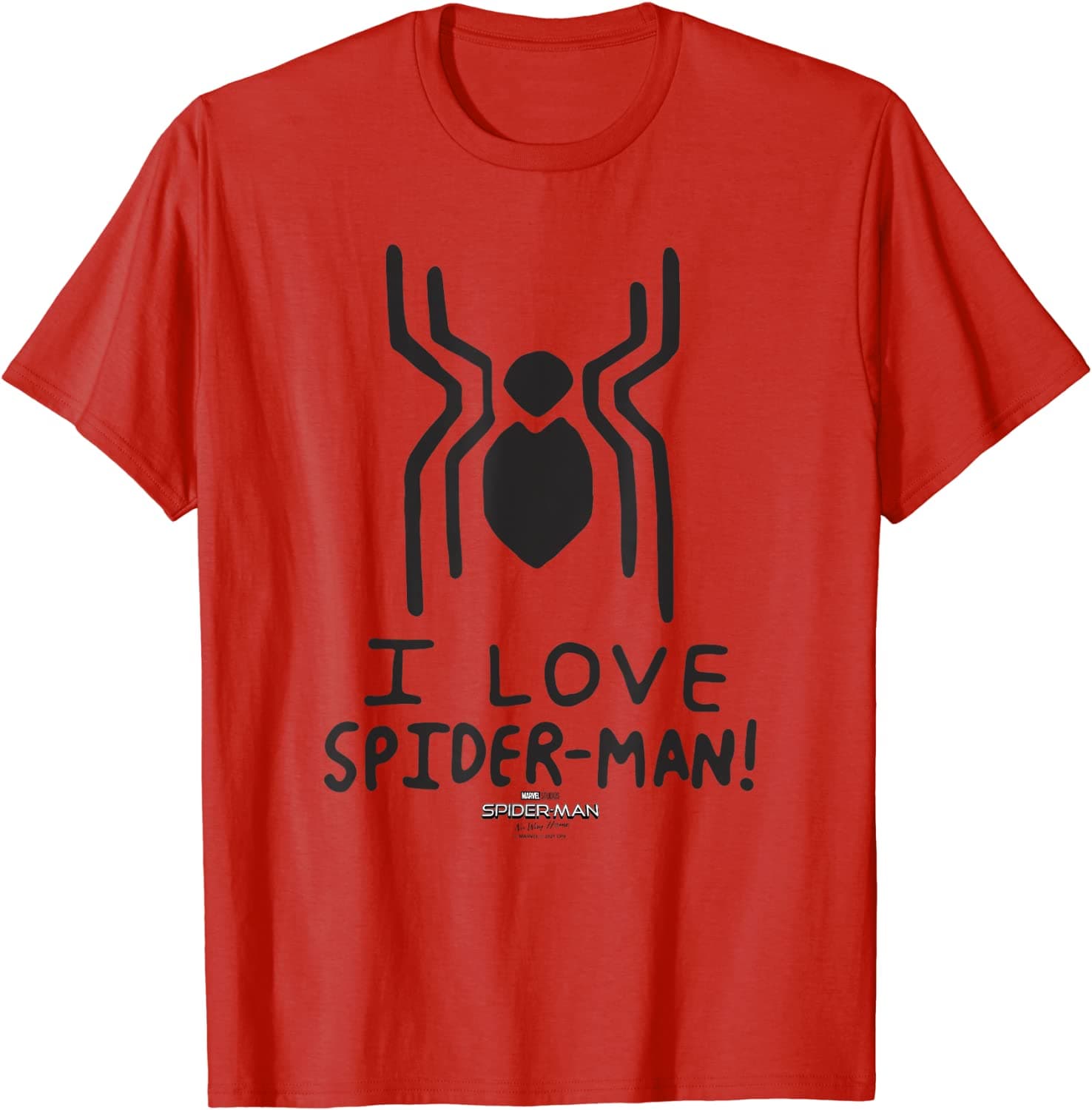 ‘I Love Spider-Man’ Logo T-Shirt / shop it <a href=https://www.amazon.com/Marvel-Spider-Man-Home-Love-T-Shirt/dp/B09BK9ZLSG>here</a>