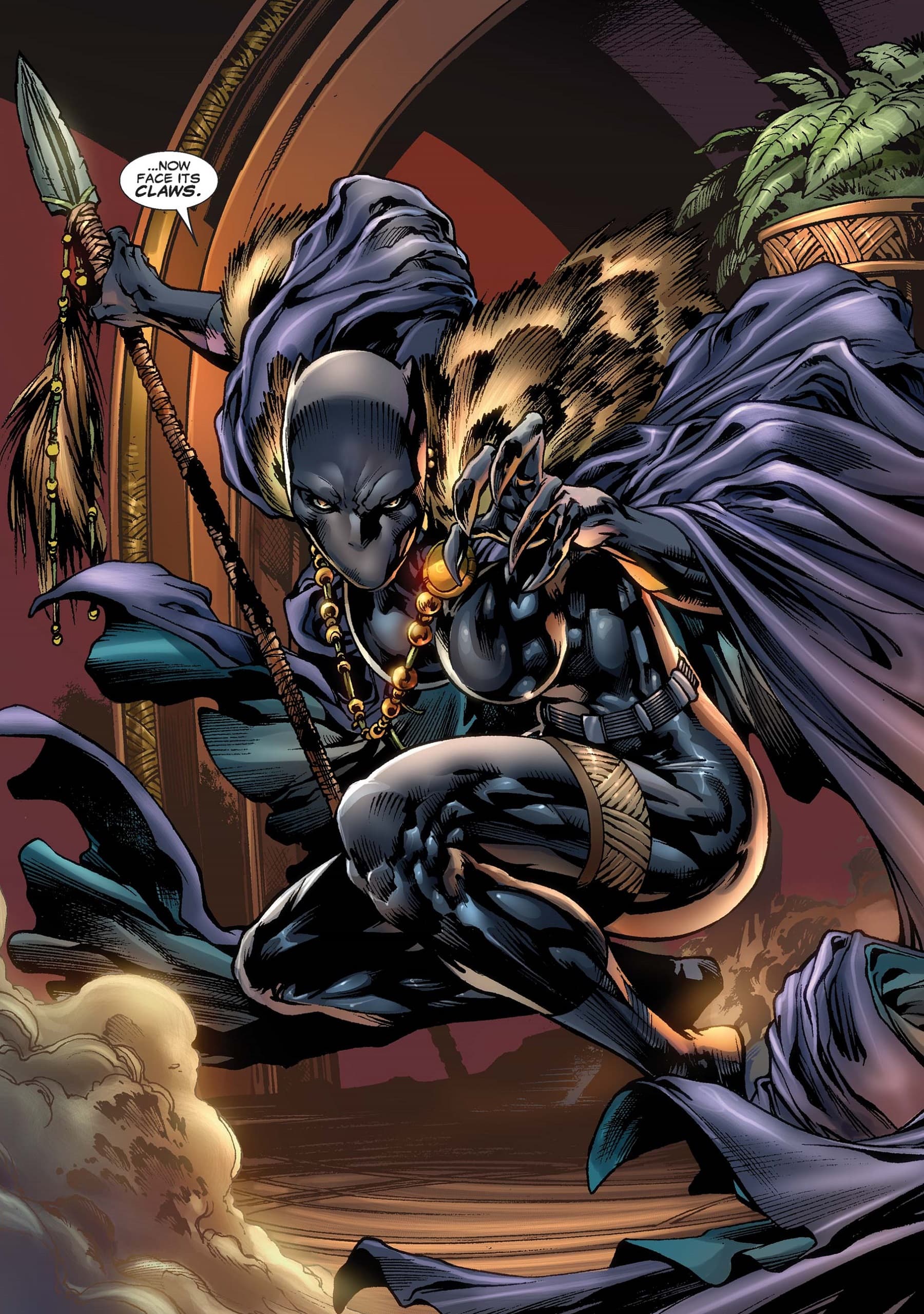Shuri steps up as the Black Panther in BLACK PANTHER (2009) #5 by Reginald Hudlin, Ken Lashley, Paul Neary, and Paul Mounts.