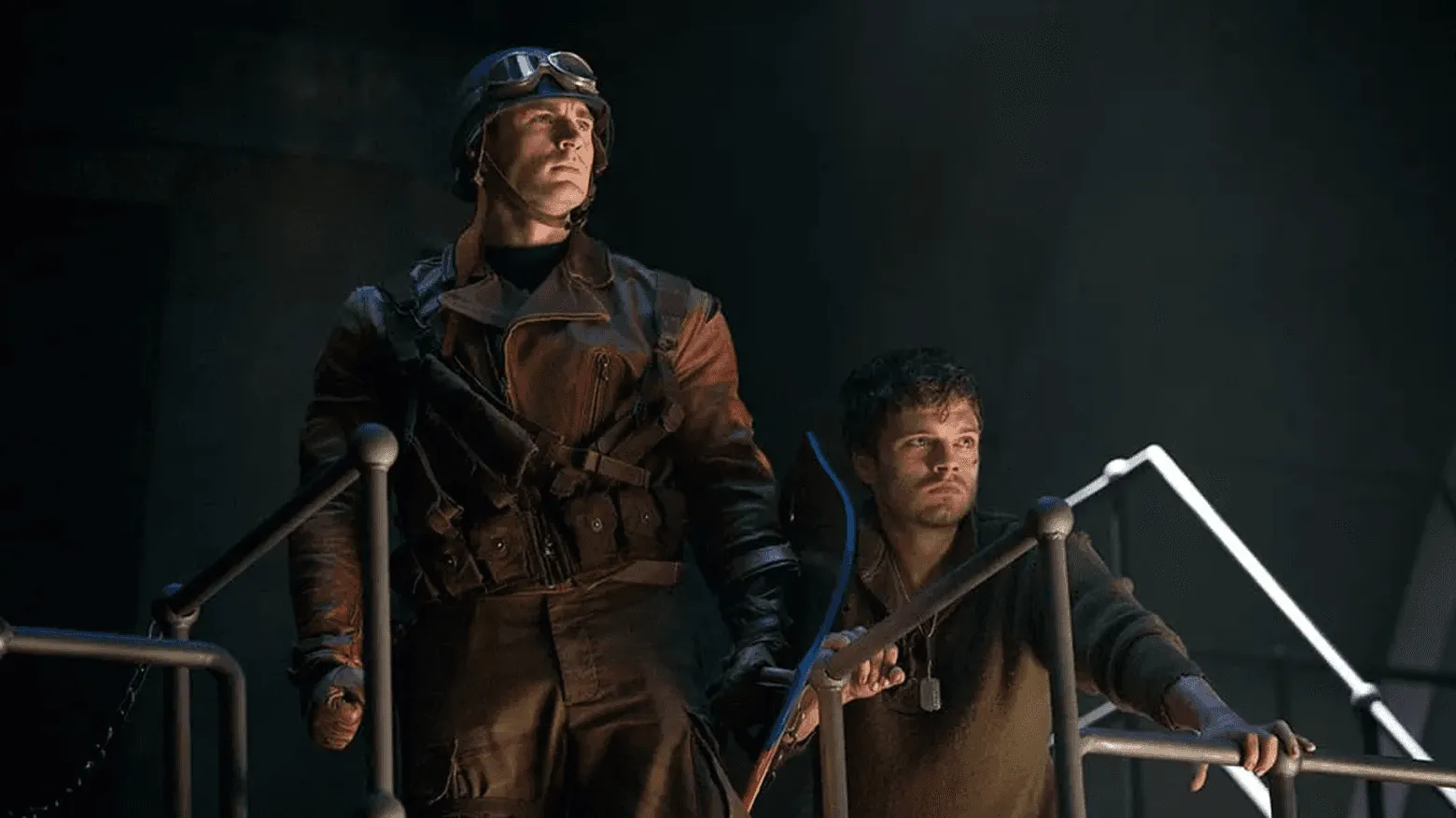 Chris Evans as Steve Rogers beside Sebastian Stan as Bucky Barnes in Captain America: The First Avenger