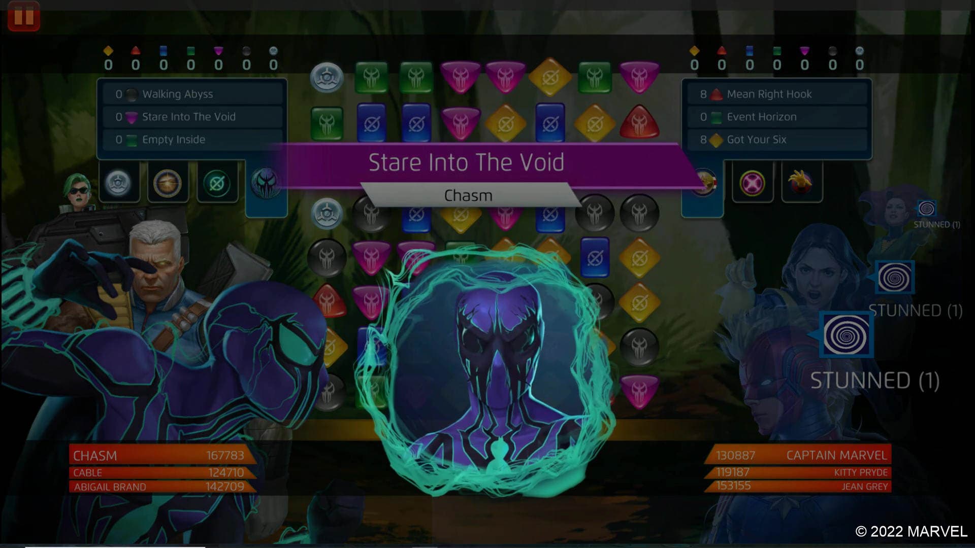 Chasm (Ben Reilly) uses Stare Into the Void on MARVEL Puzzle Quest