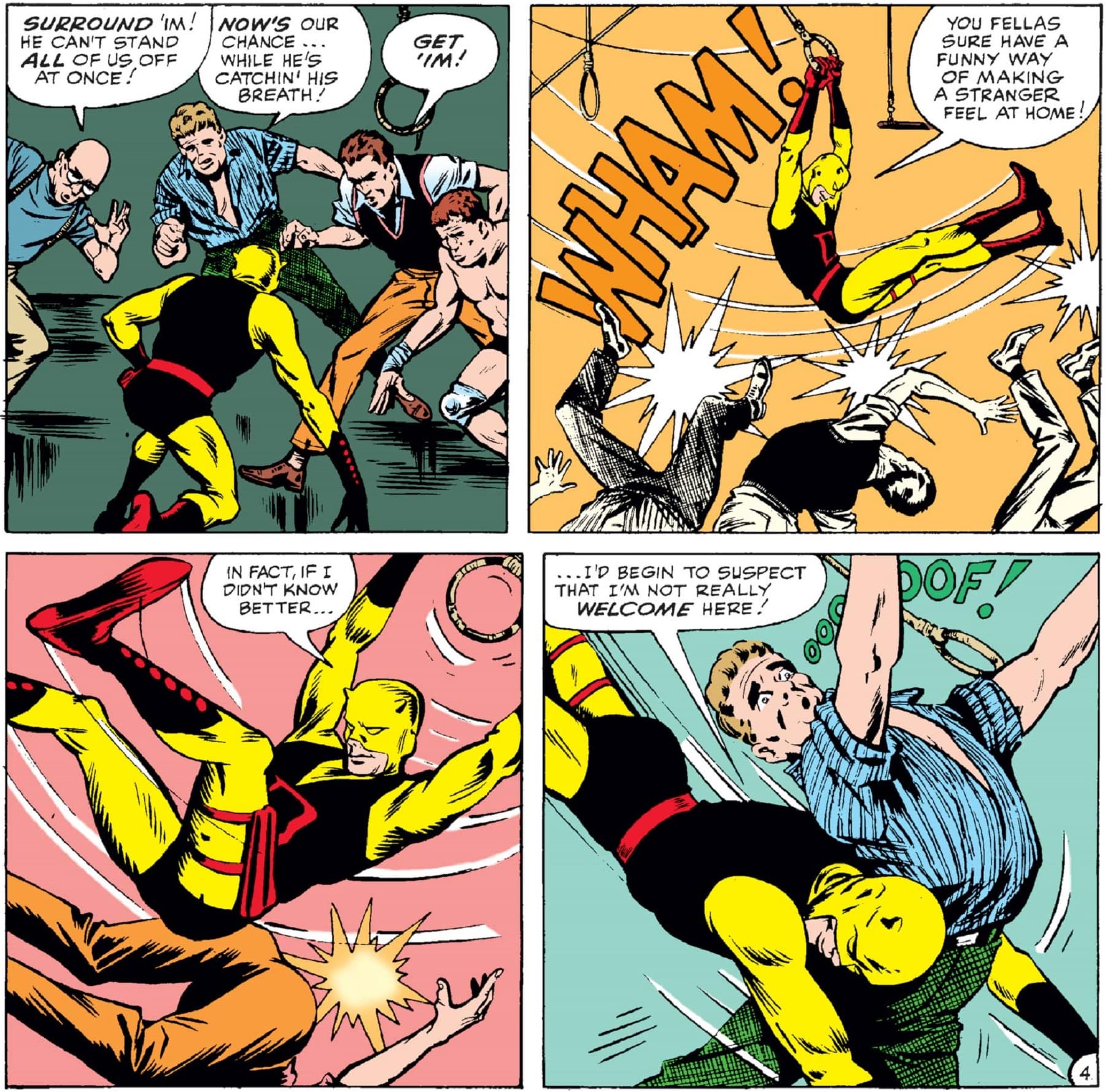 The crimefighter shows off his hand-to-hand in DAREDEVIL (1964) #1.