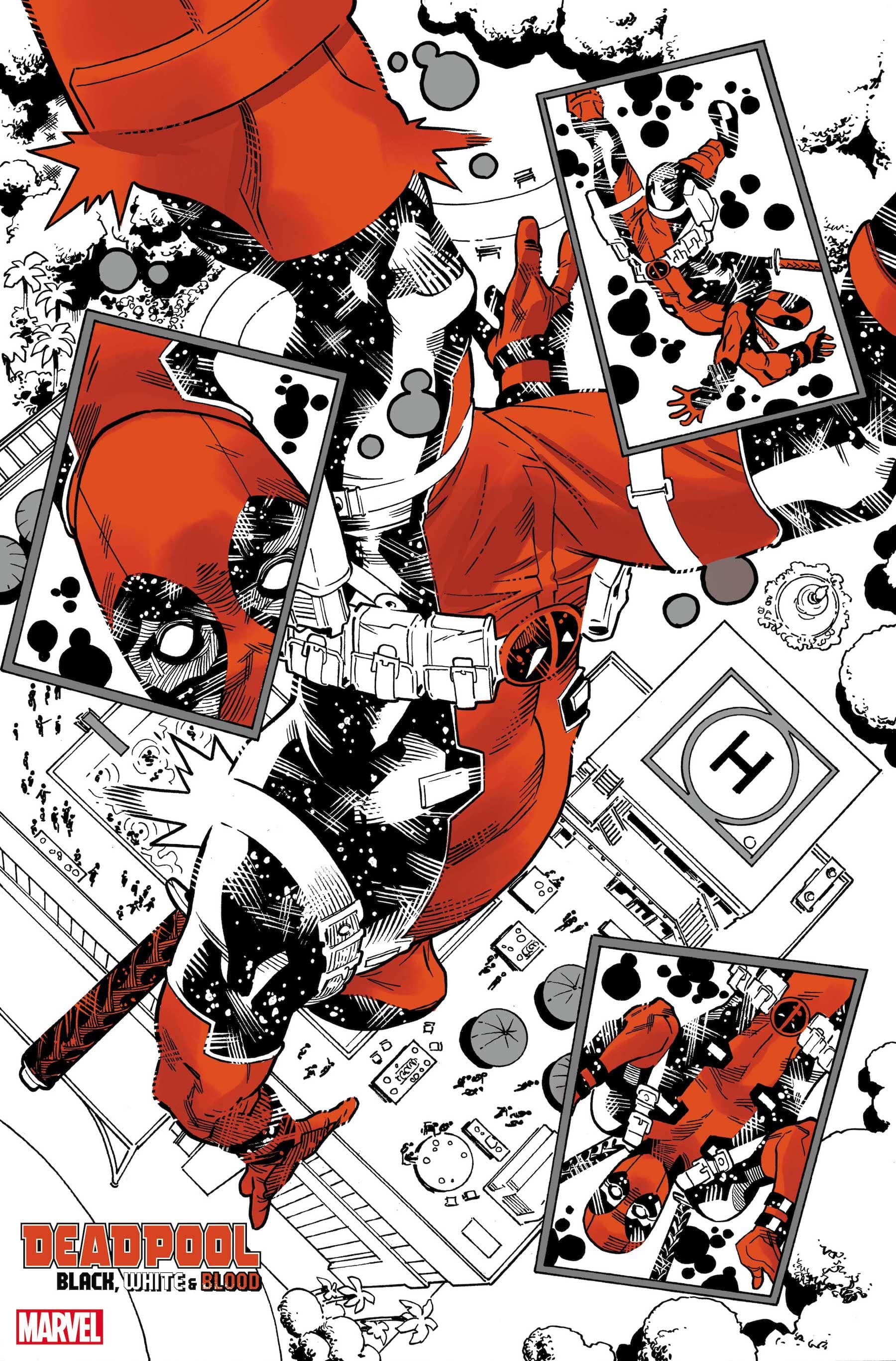 DEADPOOL: BLACK, WHITE & BLOOD #2 preview art by Leonard Kirk with colors by Rachelle Rosenberg