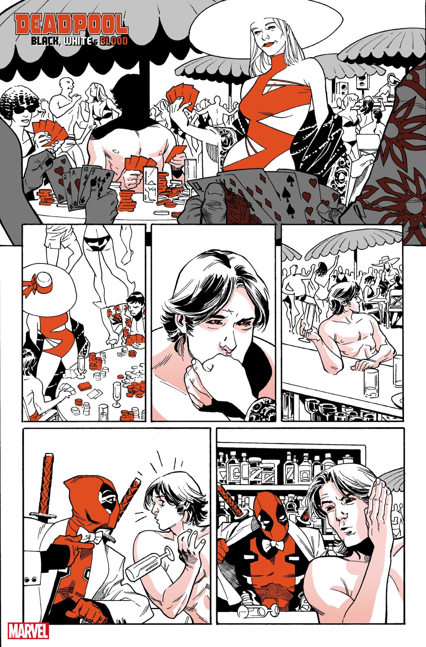 DEADPOOL: BLACK, WHITE & BLOOD #2 preview art by Leonard Kirk with colors by Rachelle Rosenberg