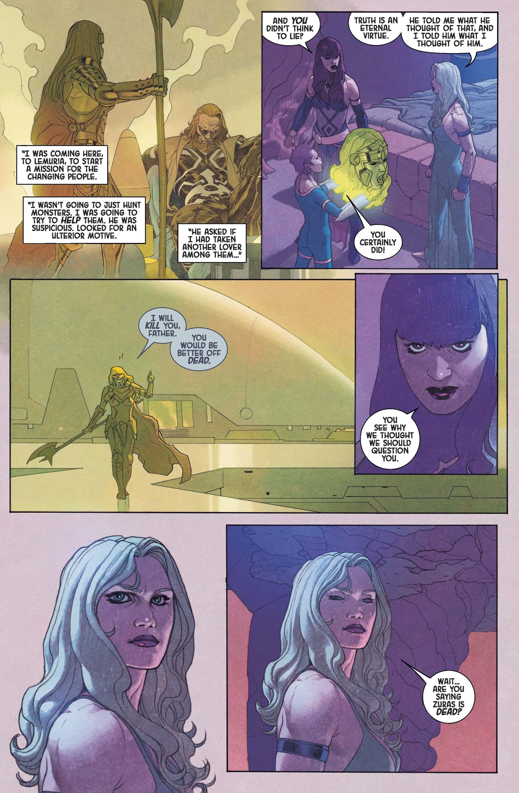 Thena faces questioning about her father.