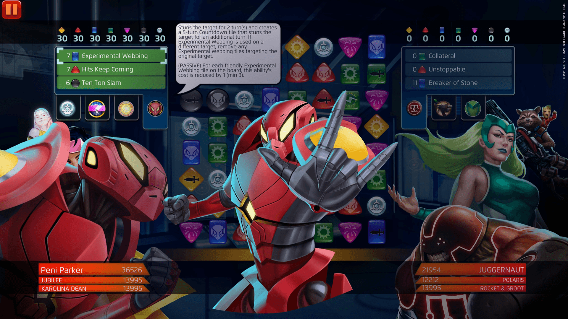 Peni Parker (Spider-Bot BFF) uses Experimental Webbing in MARVEL Puzzle Quest
