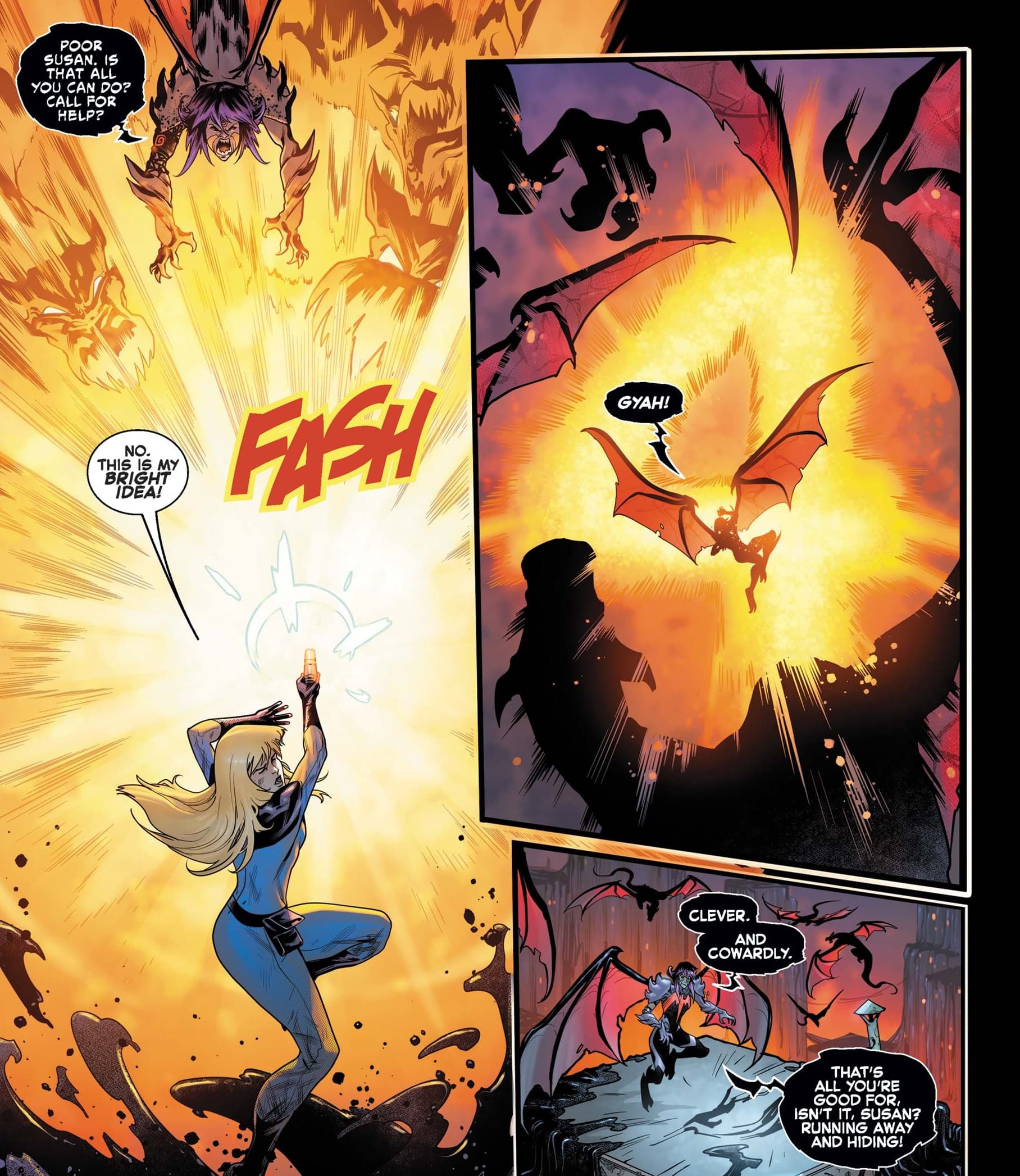 A member of the Fantastic Four falls. 