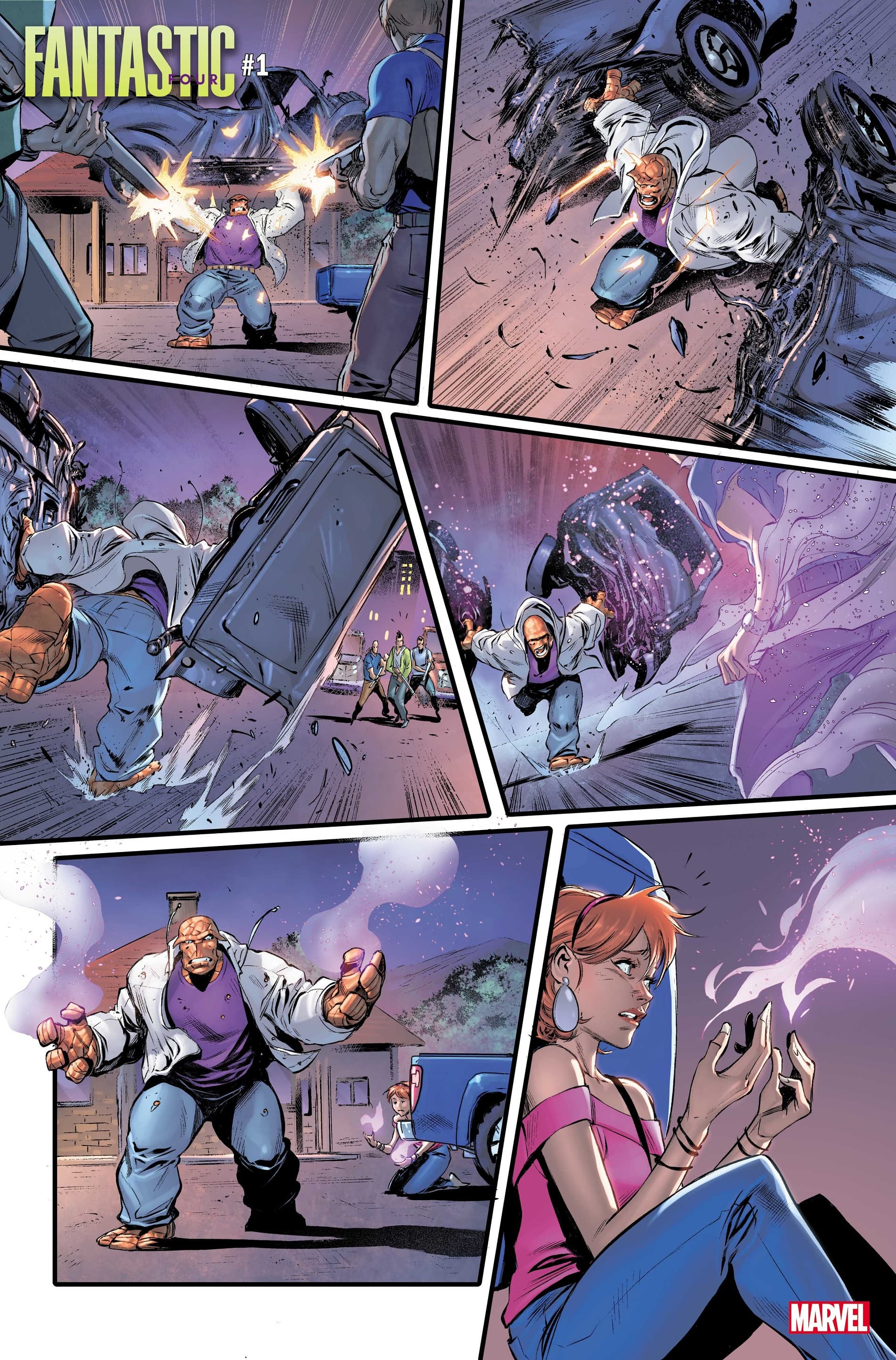 Preview pages from FANTASTIC FOUR (2022) #1. Pencils and inks by Iban Coello, colors by Jesus Aburtov.