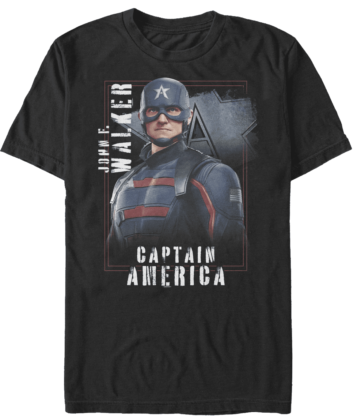 <a href=https://www.hottopic.com/product/marvel-the-falcon-and-the-winter-soldier-captain-america-t-shirt/15523144.html>John F. Walker Captain America Poster T-Shirt</a> / Hot Topic