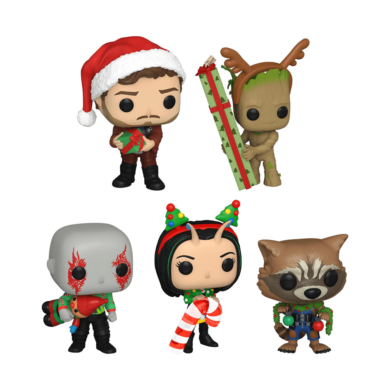 Guardians of the Galaxy Funko Pop set / shop it <a href=https://www.amazon.com/POP-Marvel-Holiday-GOTG-5PK/dp/B09QC944X5>here</a>