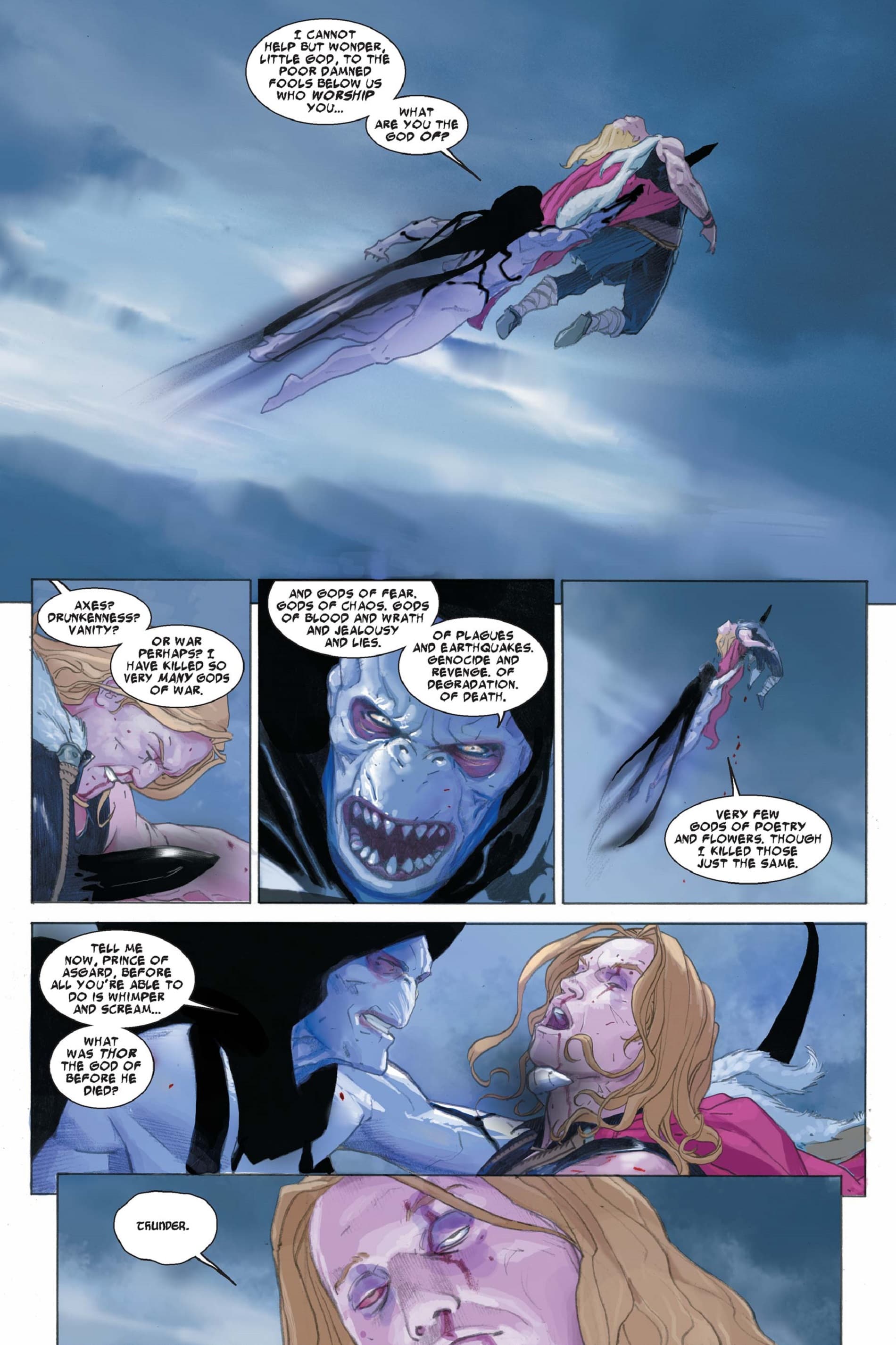 Gorr challenges Thor's godhood in THOR: GOD OF THUNDER (2012) #2.
