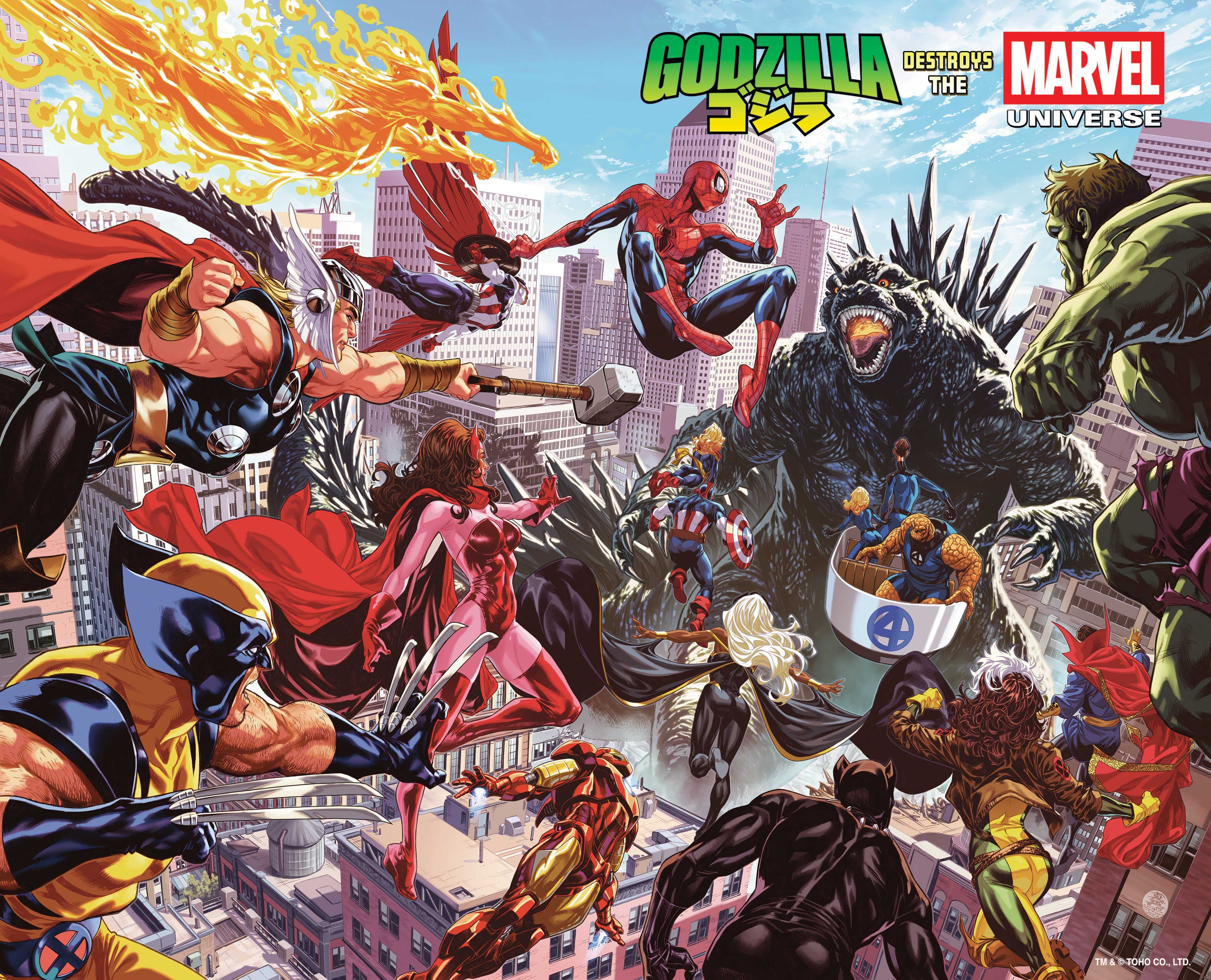 GODZILLA DESTROYS THE MARVEL UNIVERSE #1 Wraparound Cover by MARK BROOKS