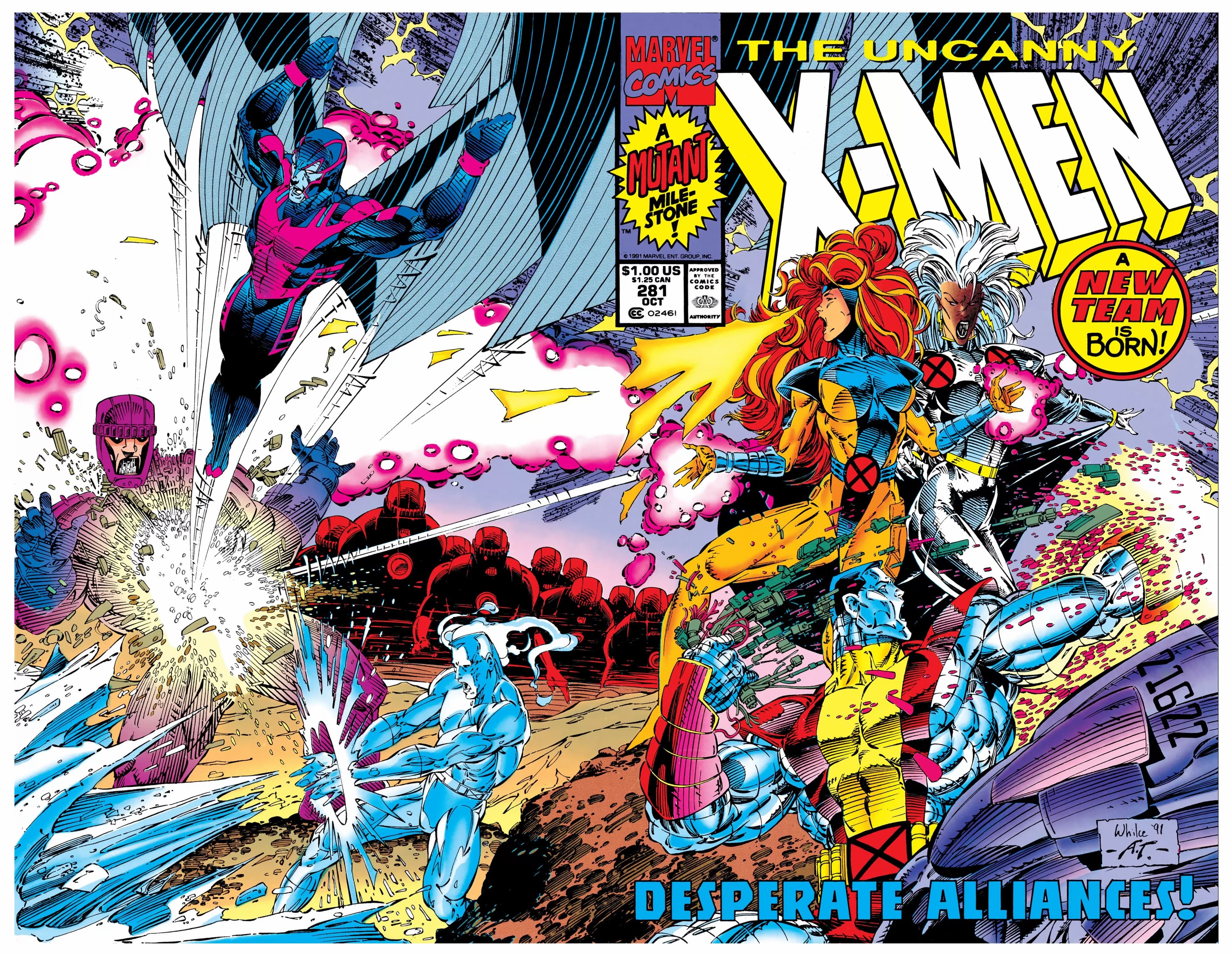UNCANNY X-MEN (1963) #281 cover by Whilce Portacio, Art Thibert, and Joe Rosas