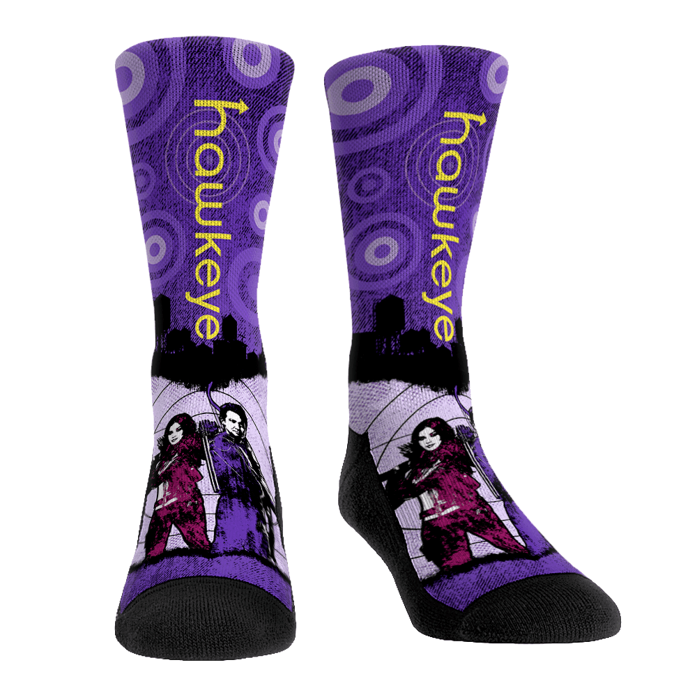 Hawkeye Title Sequence Socks / shop it <a href=https://rockemsocks.com/products/hawkeye-title-sequence>here</a>