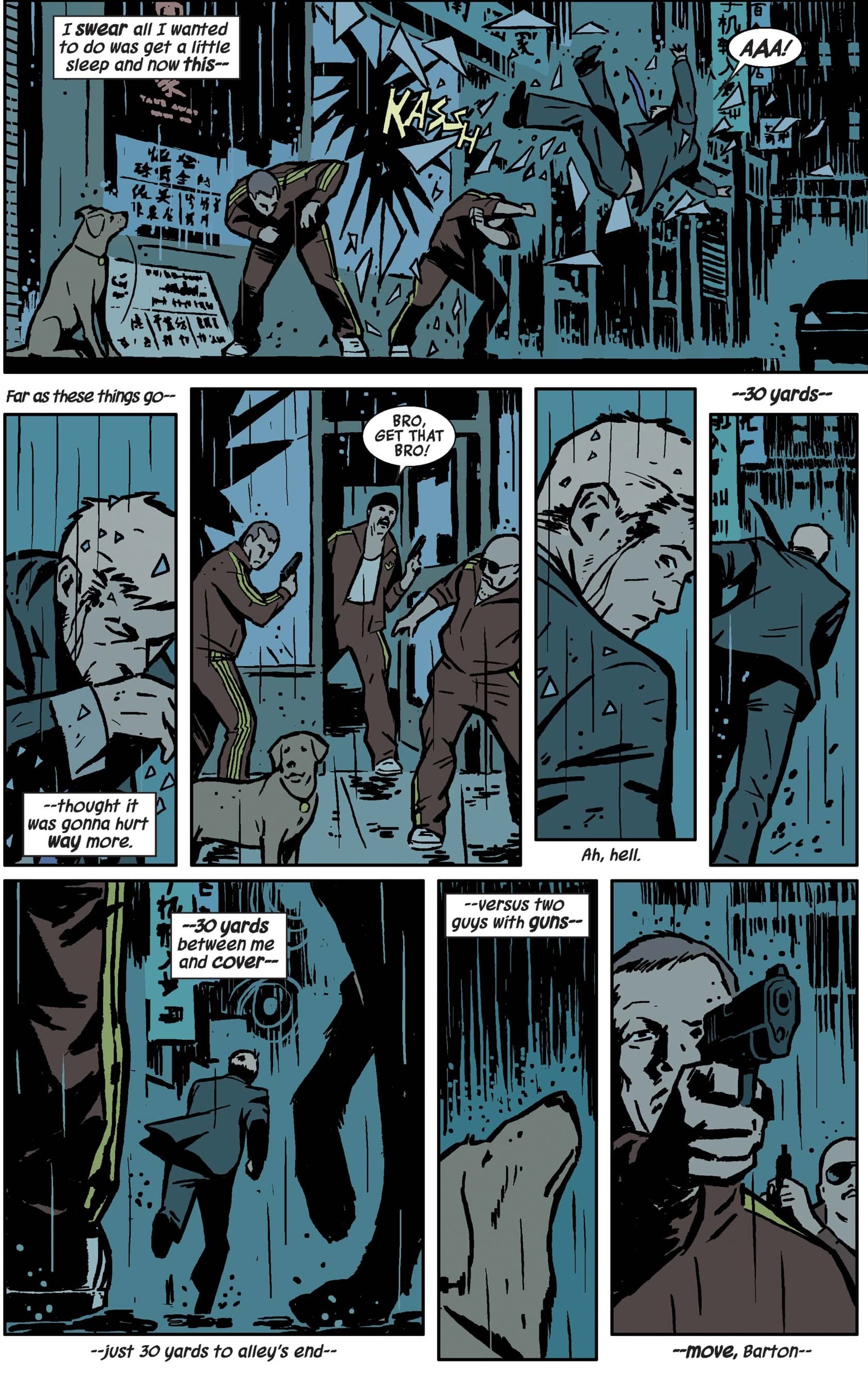 Lucky saves Clint Barton.