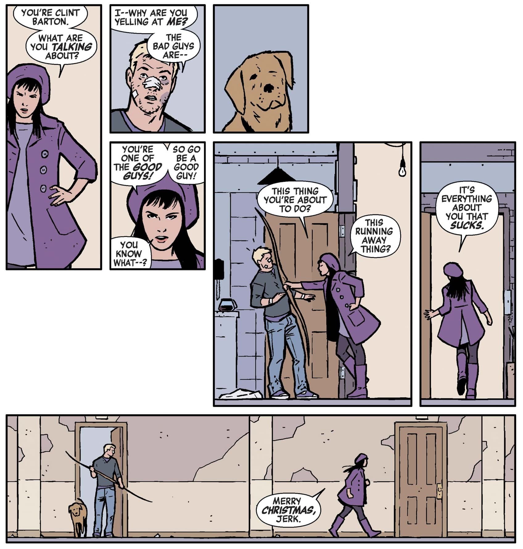 Kate Bishop confronts Clint at his door.