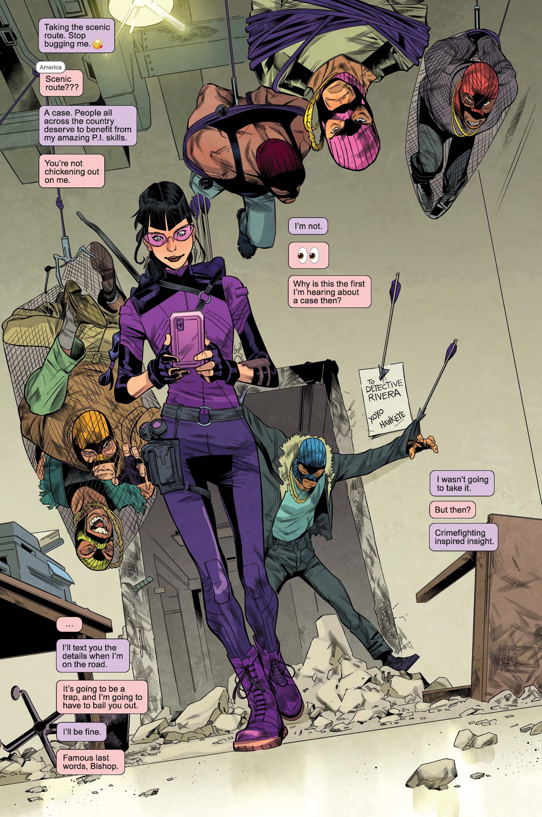 Kate Bishop texts after a battle.