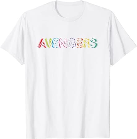 <a href=https://www.amazon.com/dp/B07SRD7W96>Marvel Avengers Stylized Rainbow Name T-Shirt</a> / Amazon