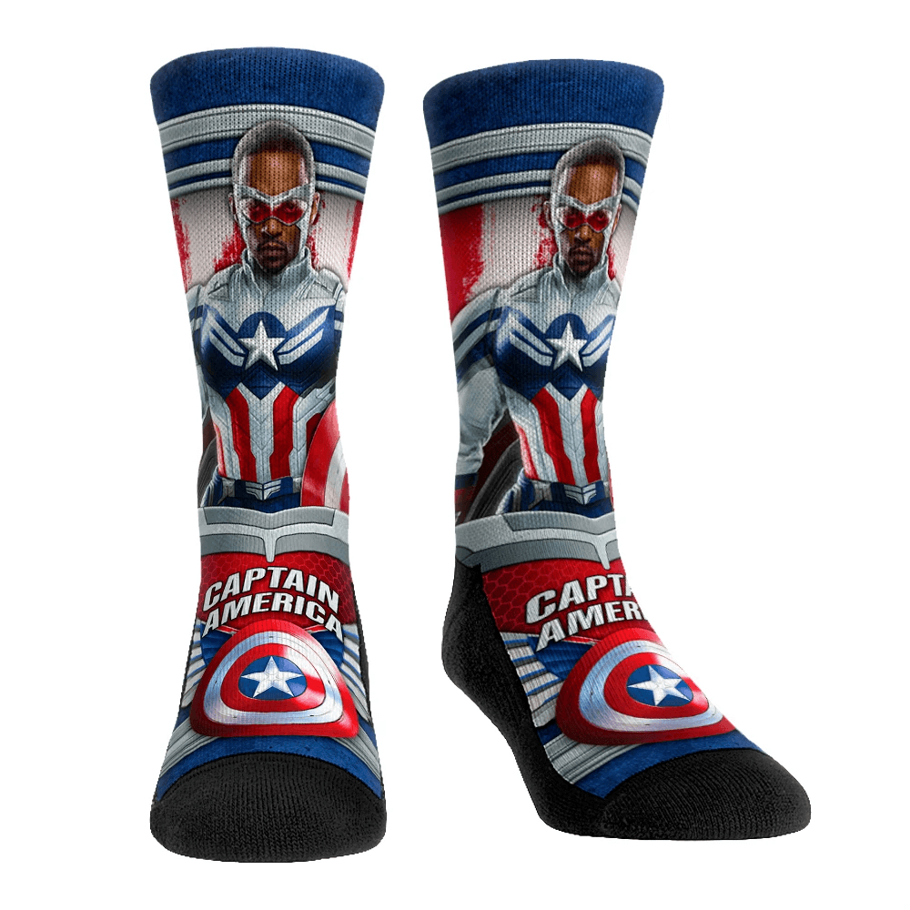 <a href=https://rockemsocks.com/collections/the-falcon-and-the-winter-soldier/products/captain-america-sam-wilson-hero-pose>Sam Wilson Hero Pose Socks</a> / Rock ‘Em Socks