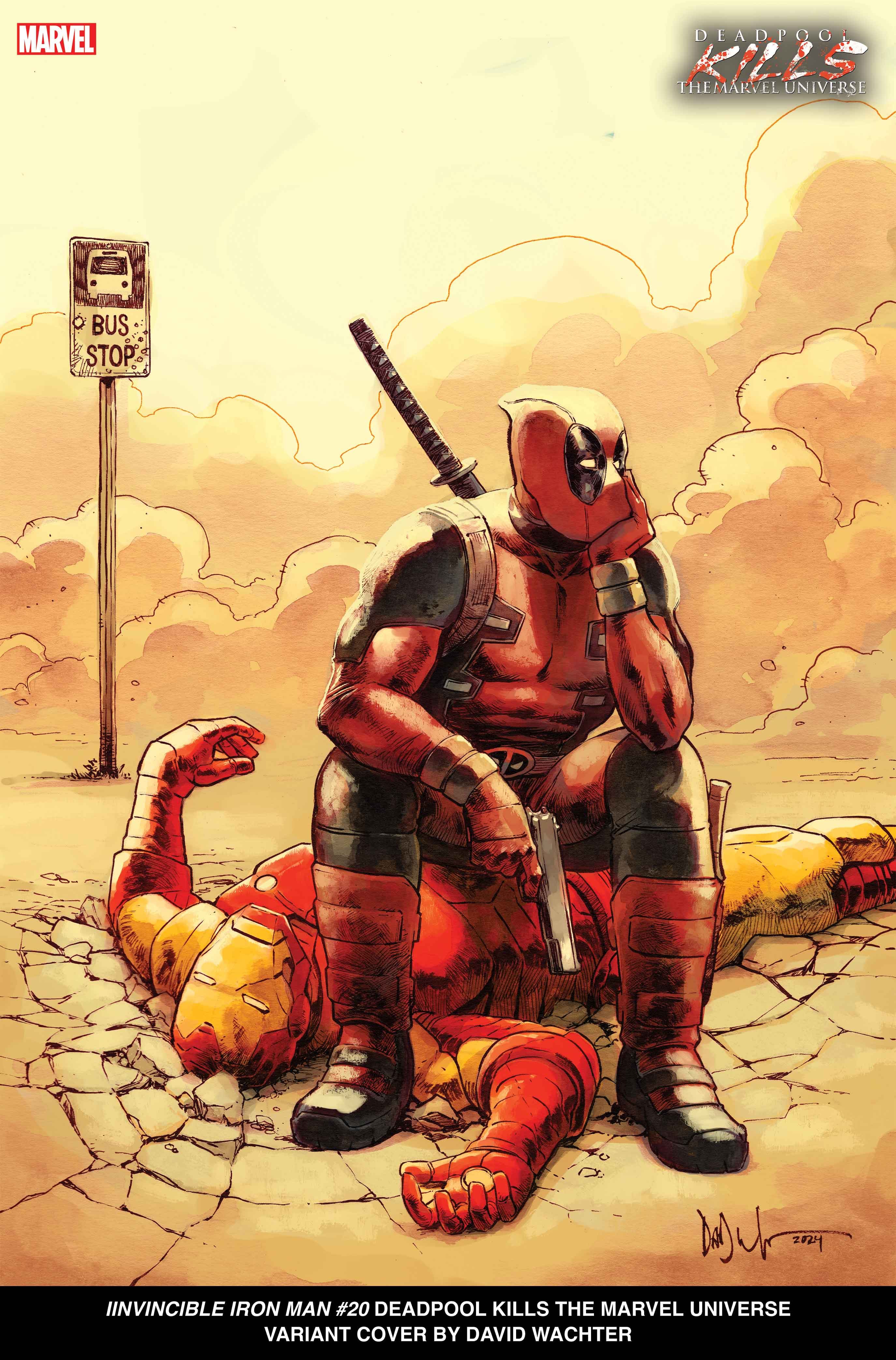 INVINCIBLE IRON MAN #20 Deadpool Kills the Marvel Universe Variant Cover by David Wachter