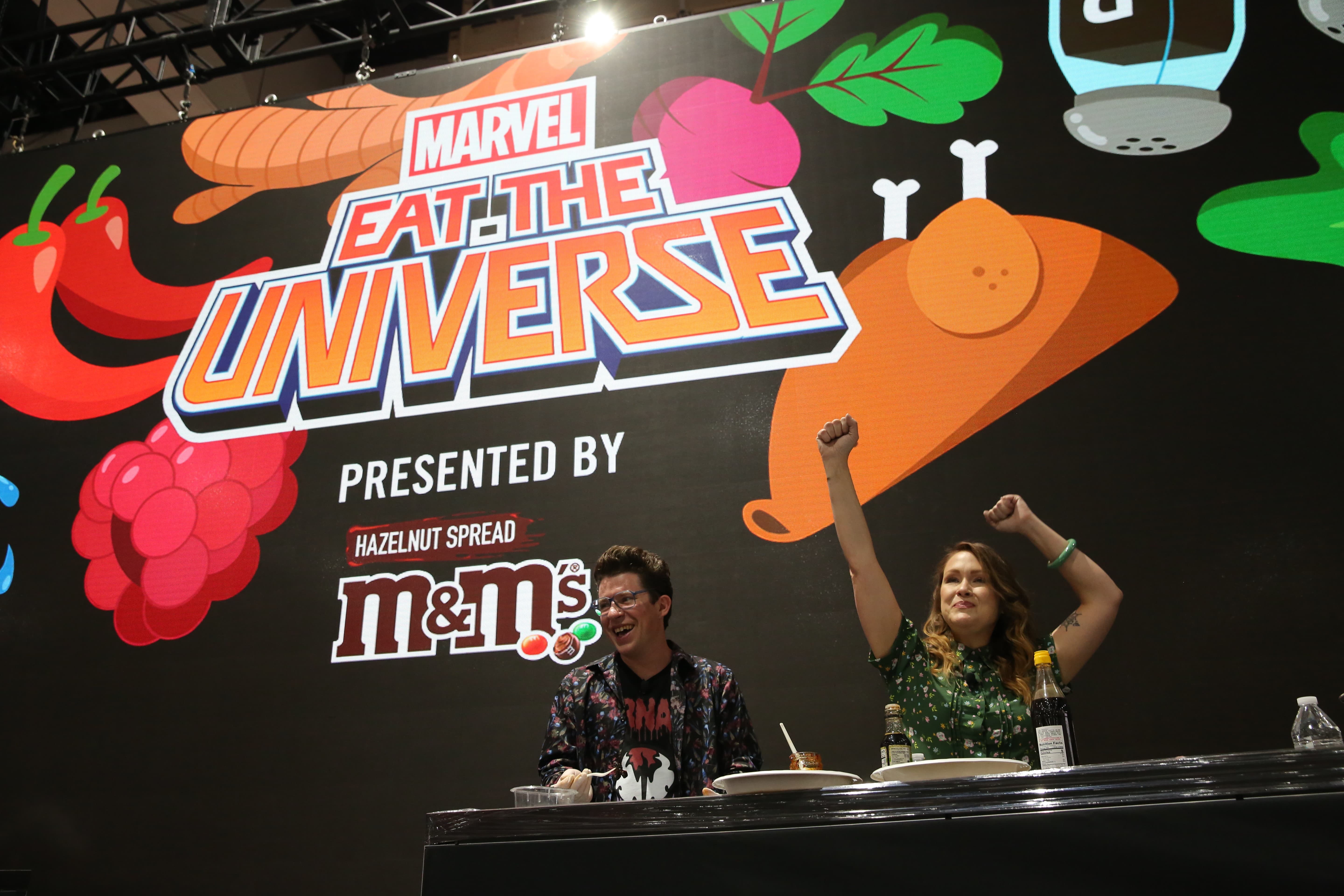 Marvel Eat the Universe host Justin Warner and guest Amber Nash