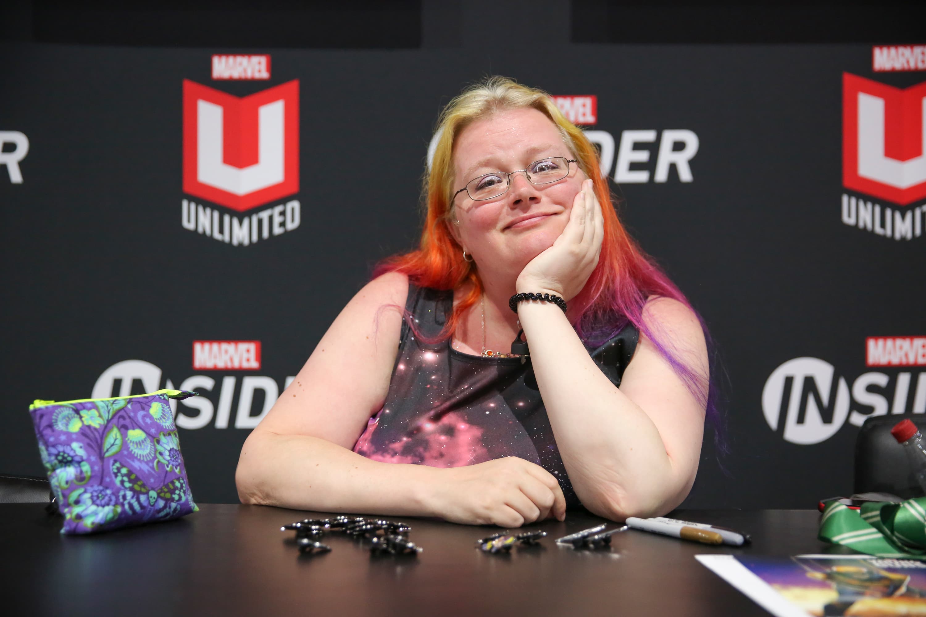Writer Seanan McGuire in the Marvel booth