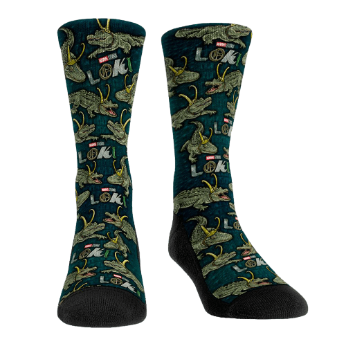 Alligator All-Over socks / shop it <a href=https://rockemsocks.com/products/loki-gator-all-over>here</a>
