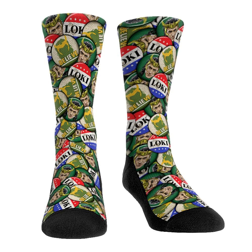 President Loki badge socks / shop it <a href=https://rockemsocks.com/products/loki-campaign-buttons>here</a>