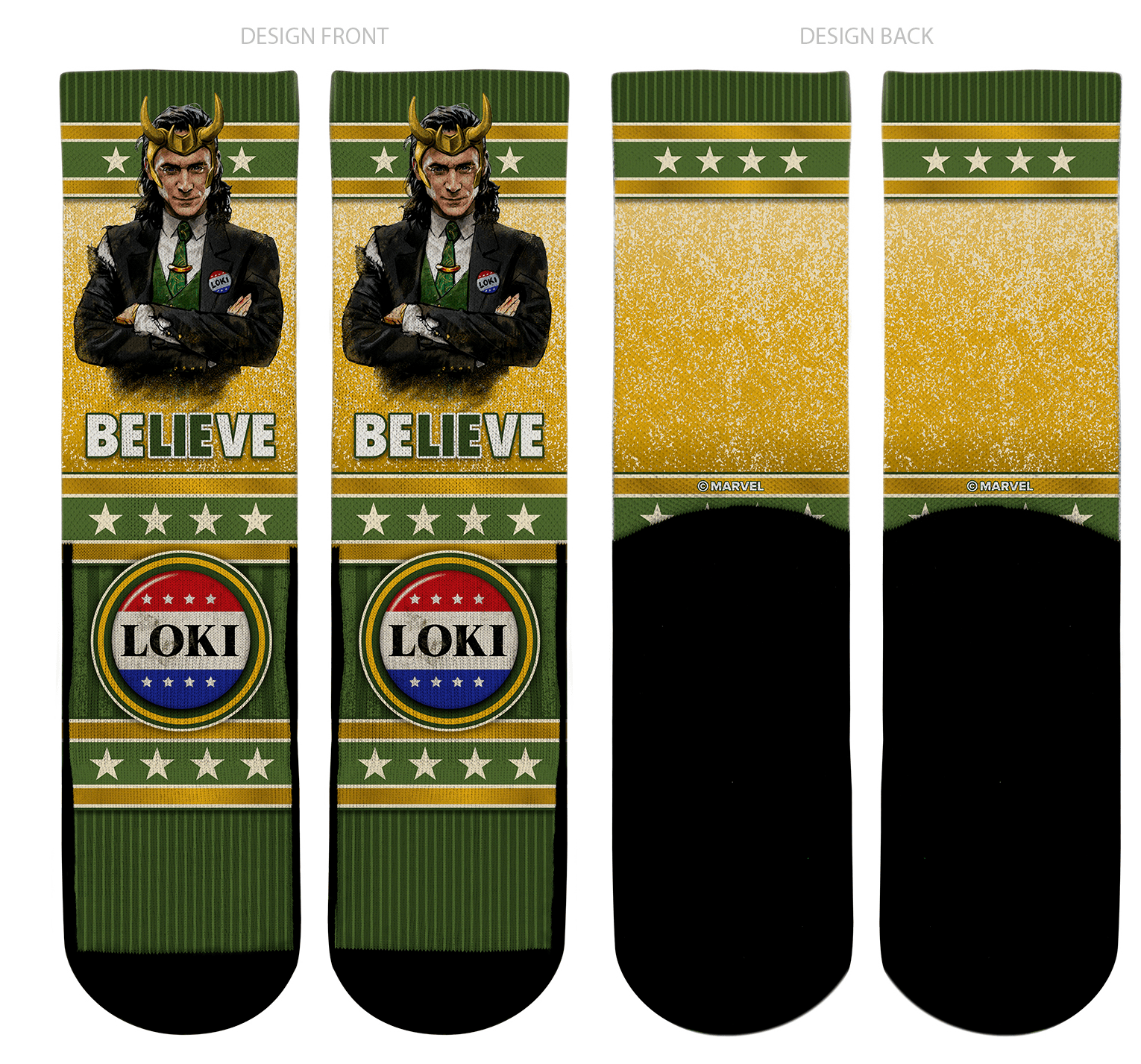 Election BeLIEve Socks / shop it <a href=https://rockemsocks.com/products/loki-election-believe>here</a>