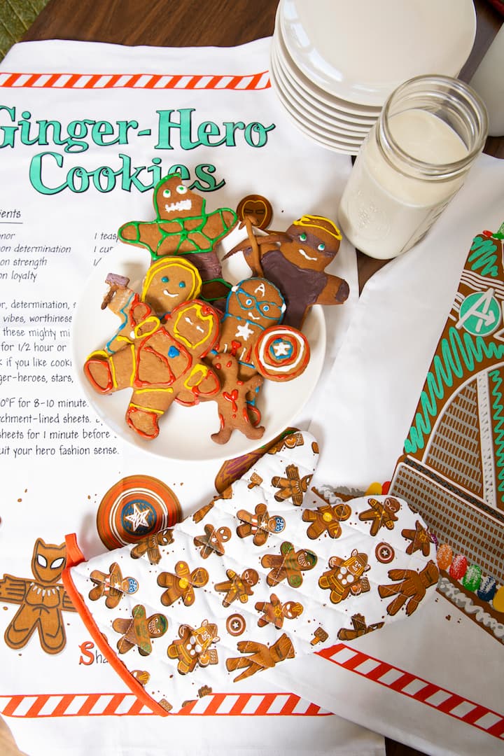 Marvel Eat The Universe Holiday Ginger Hero Cookies Recipe Towel and Oven Mitts