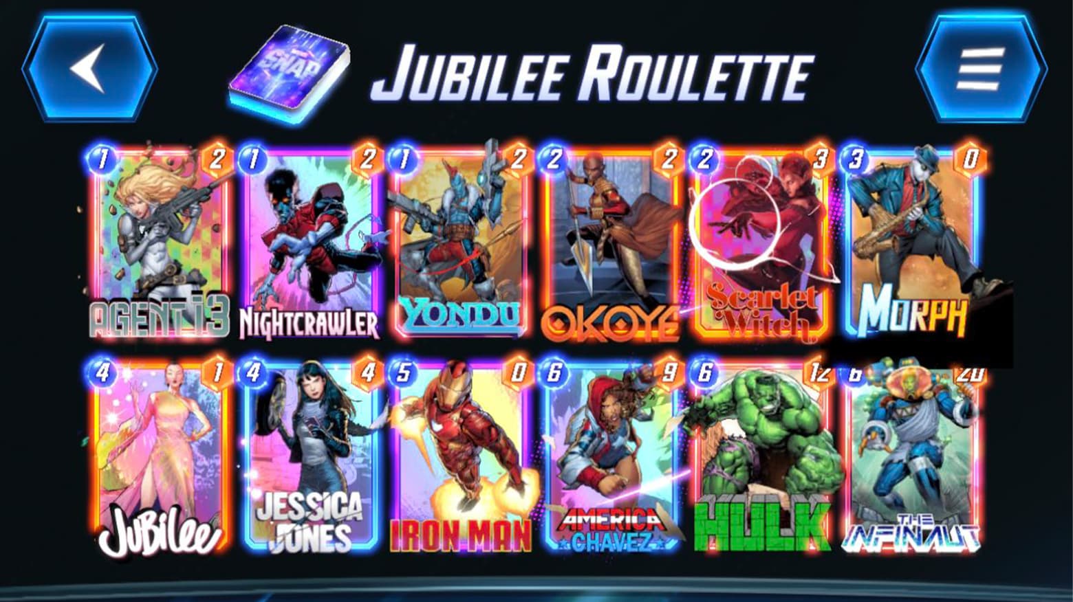 MARVEL SNAP Deck Screenshot by Brendon Bigley "The Jubilee Roulette"