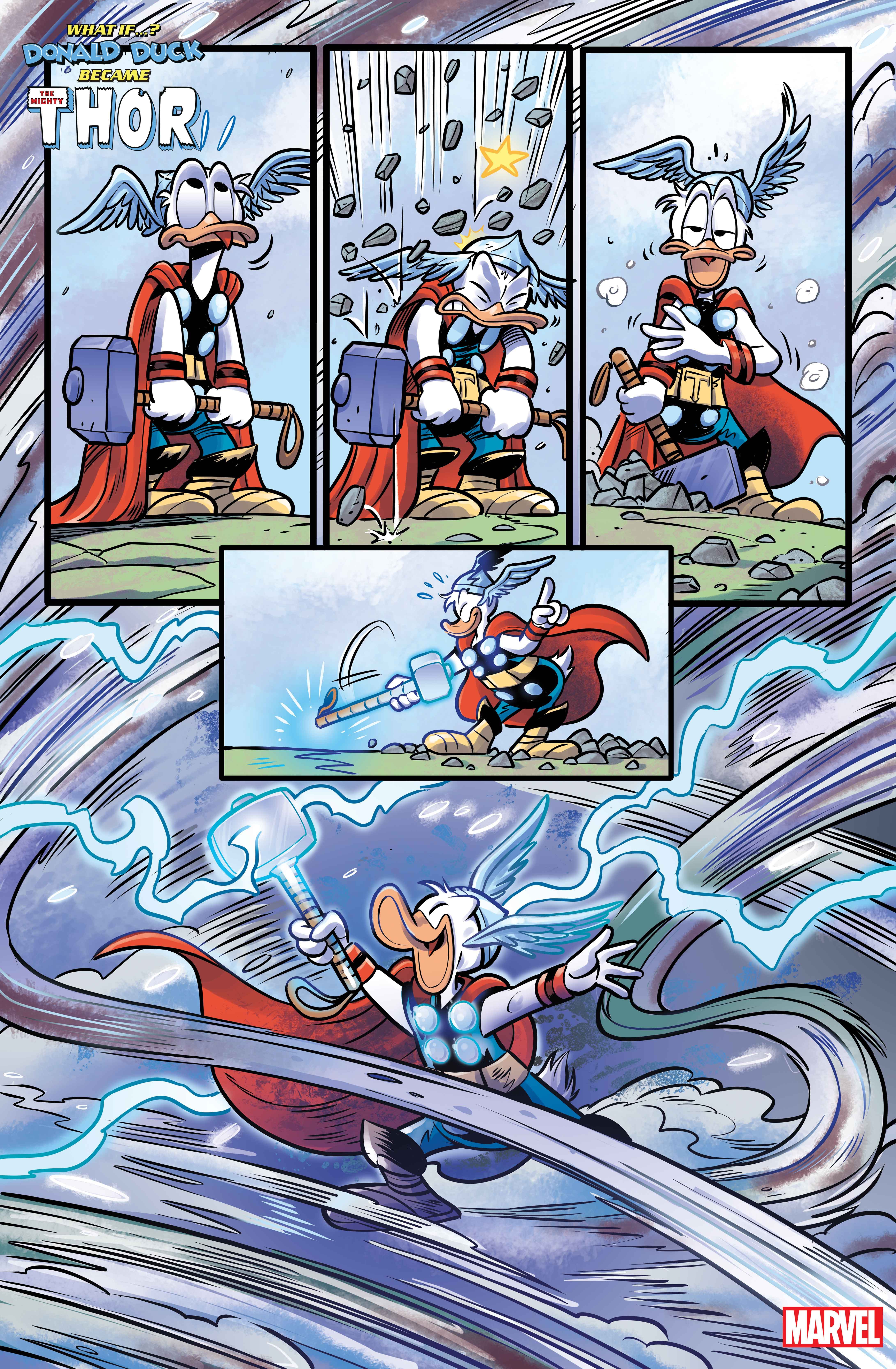 MARVEL & DISNEY: WHAT IF…? DONALD DUCK BECAME THOR #1 interior artwork by Lorenzo Pastrovicchio