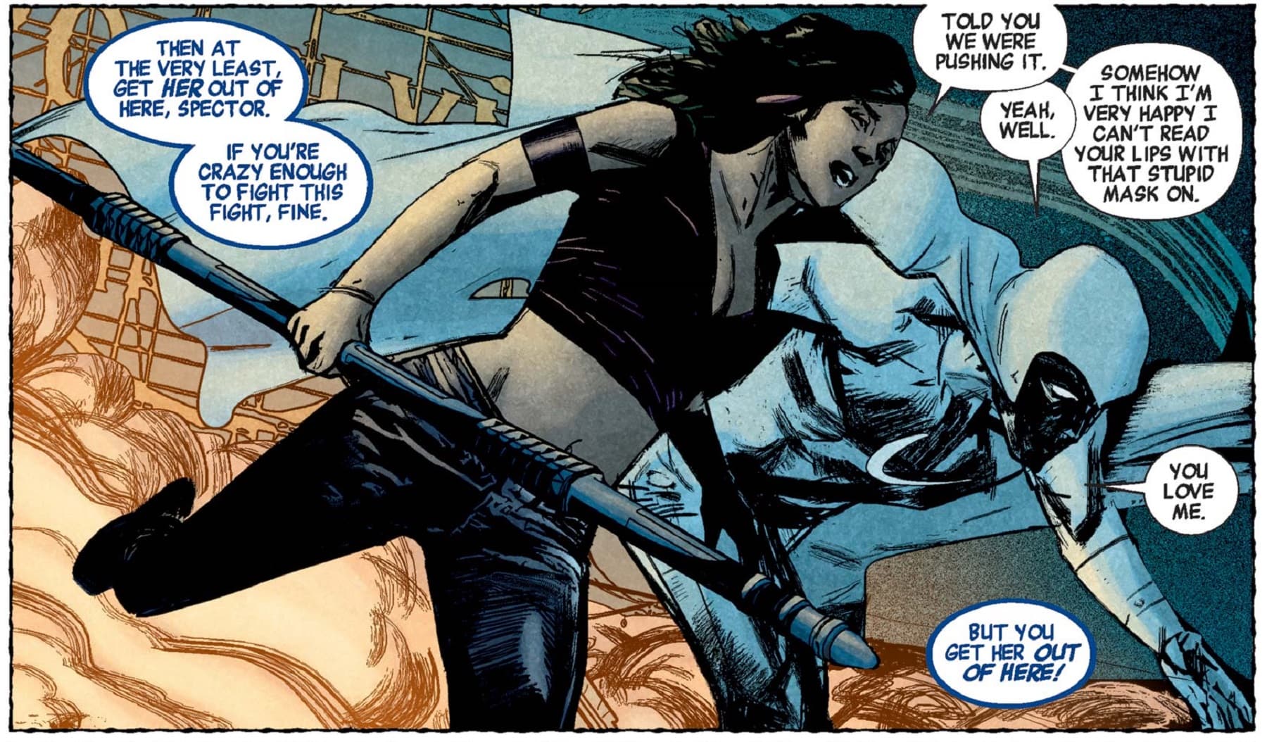 Echo is frustrated by a masked Moon Knight!