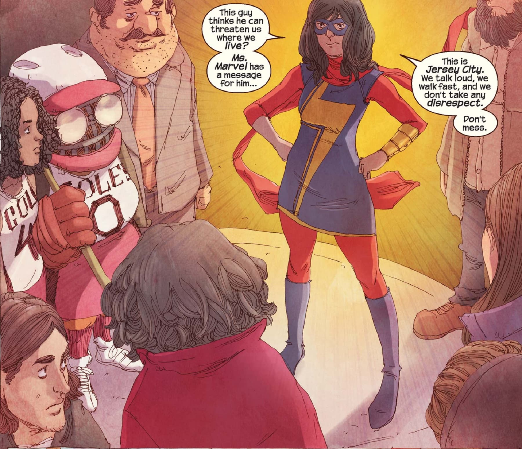 Kamala steps into her costume for the first time in MS. MARVEL (2014) #5.