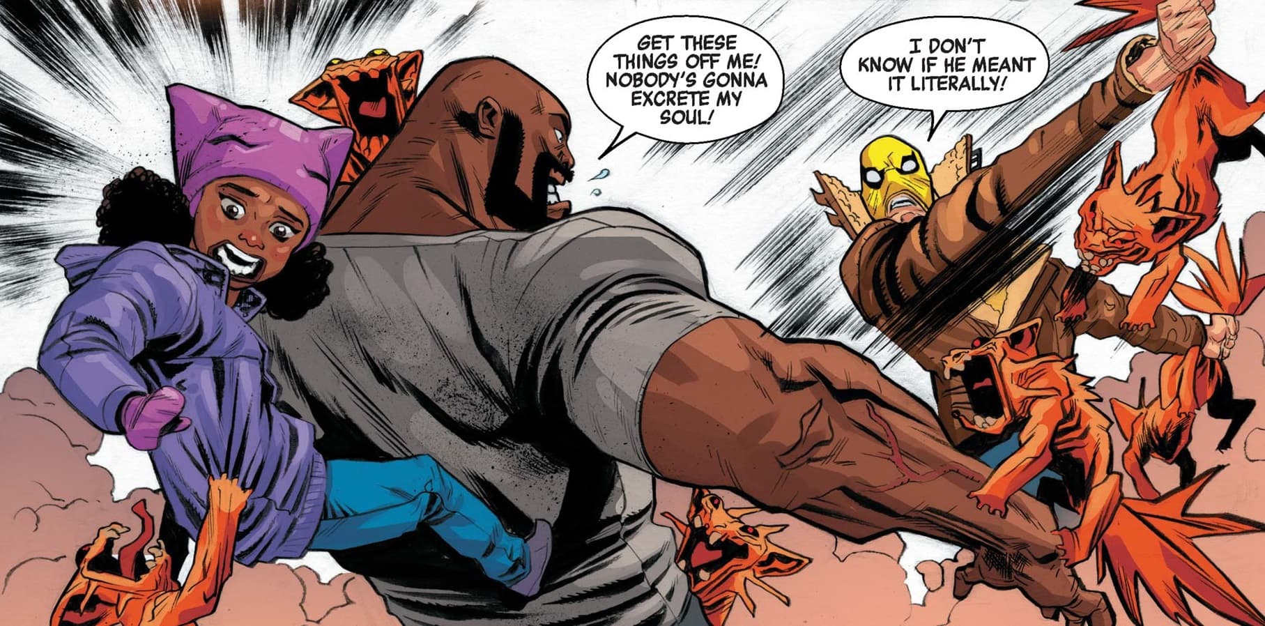 Luke Cage and Iron Fist versus Krampus' demons.