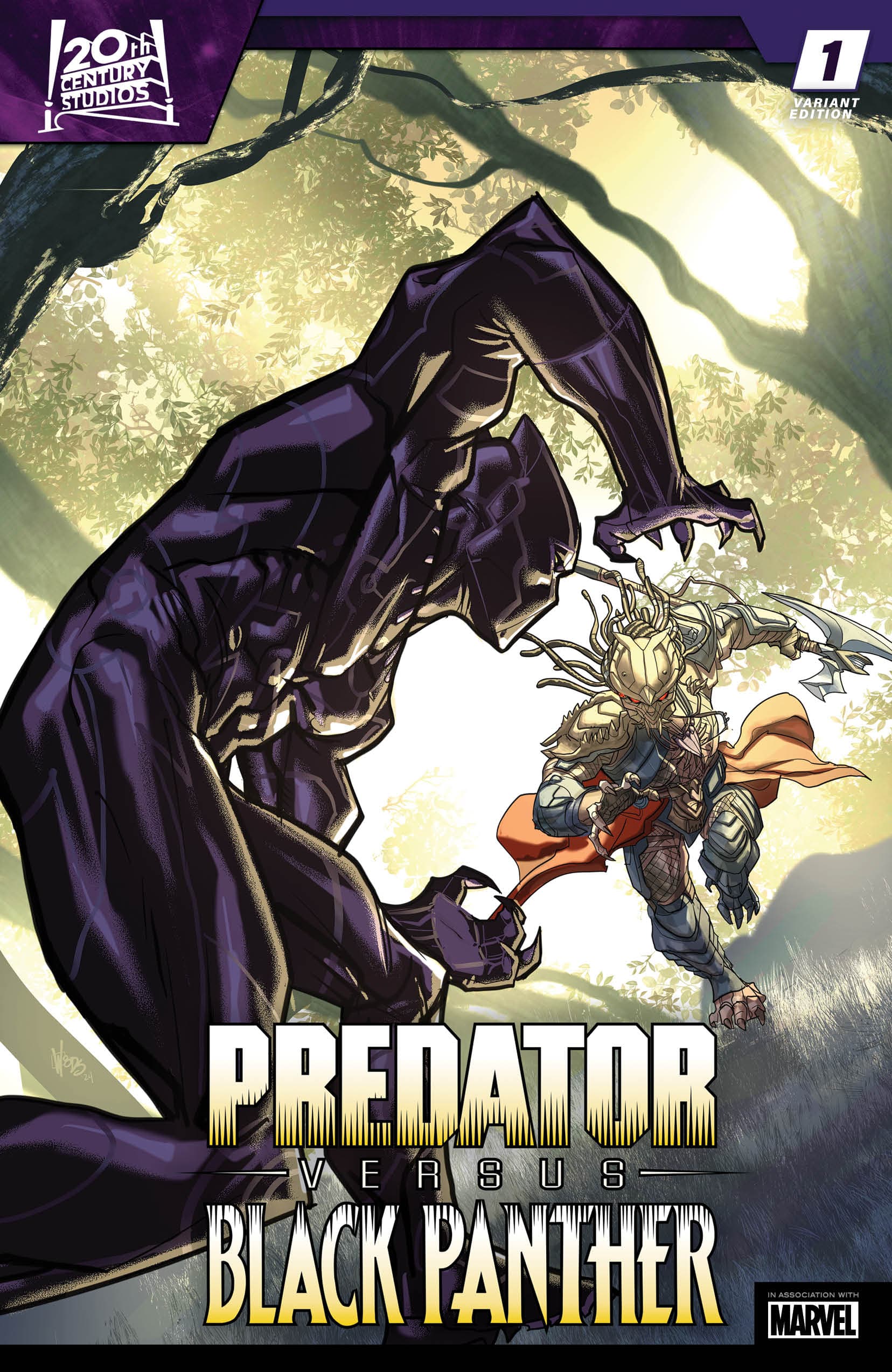 PREDATOR VS. BLACK PANTHER #1 variant cover by Pete Woods