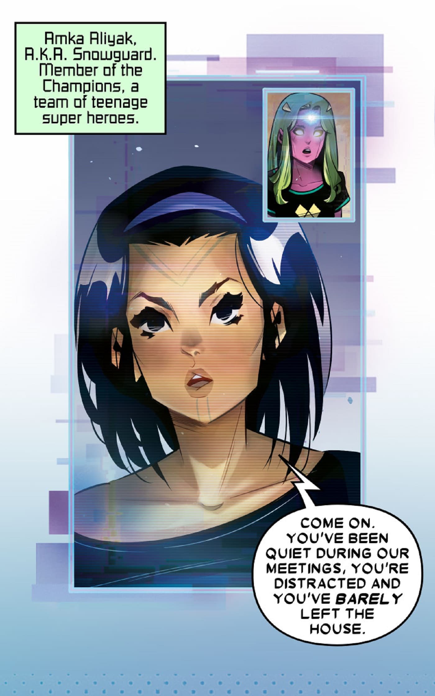 Viv Vision is caught moping by a Champions friend.