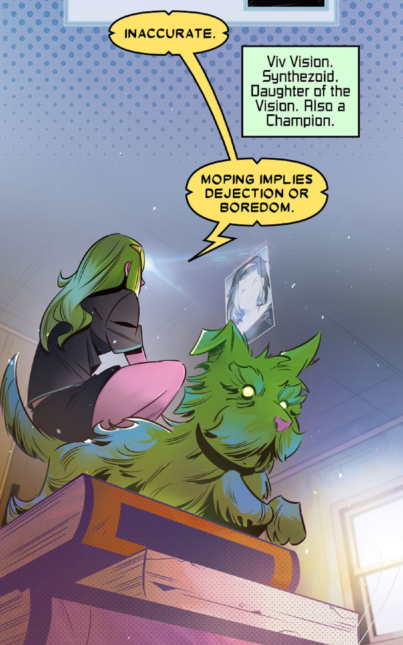 Viv Vision is caught moping by a Champions friend.